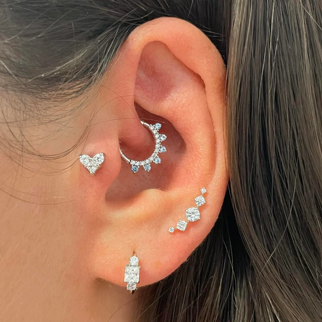 14k solid white gold Astraea flat back labret stud earring 8mm - Image 5