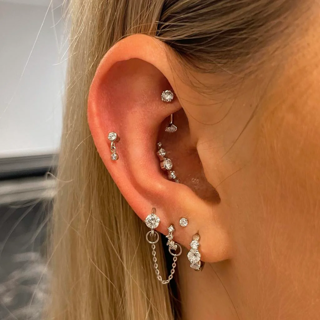 14k solid white gold Astraea flat back labret stud earring 8mm - Image 6