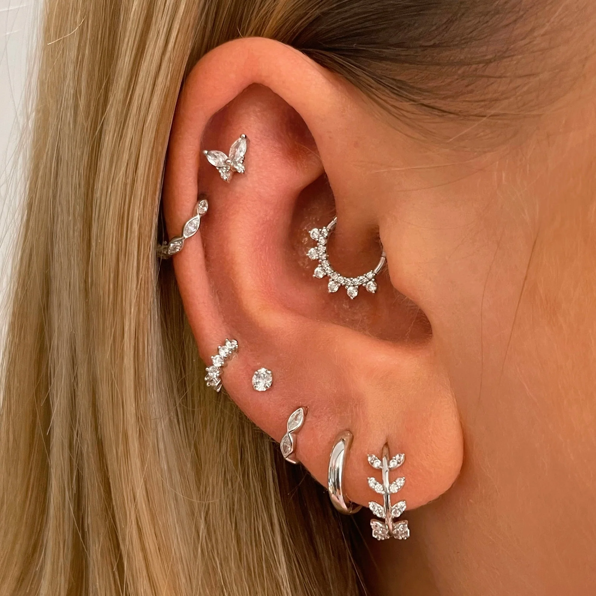 14k solid white gold 16g marquise crystal clicker hoop earring - Image 7