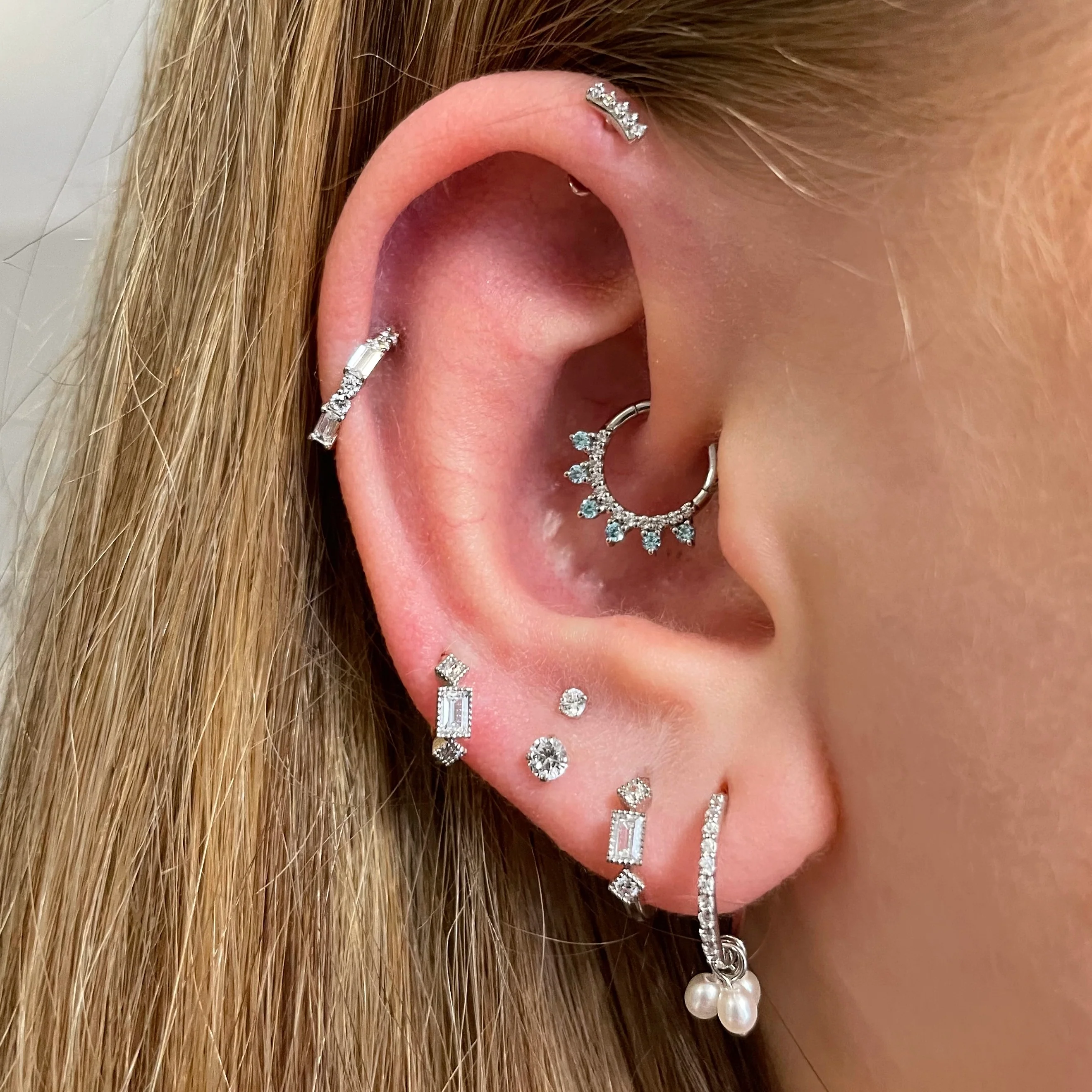 14k solid white gold 3mm single crystal gem flat back labret stud earring 8mm - Image 8