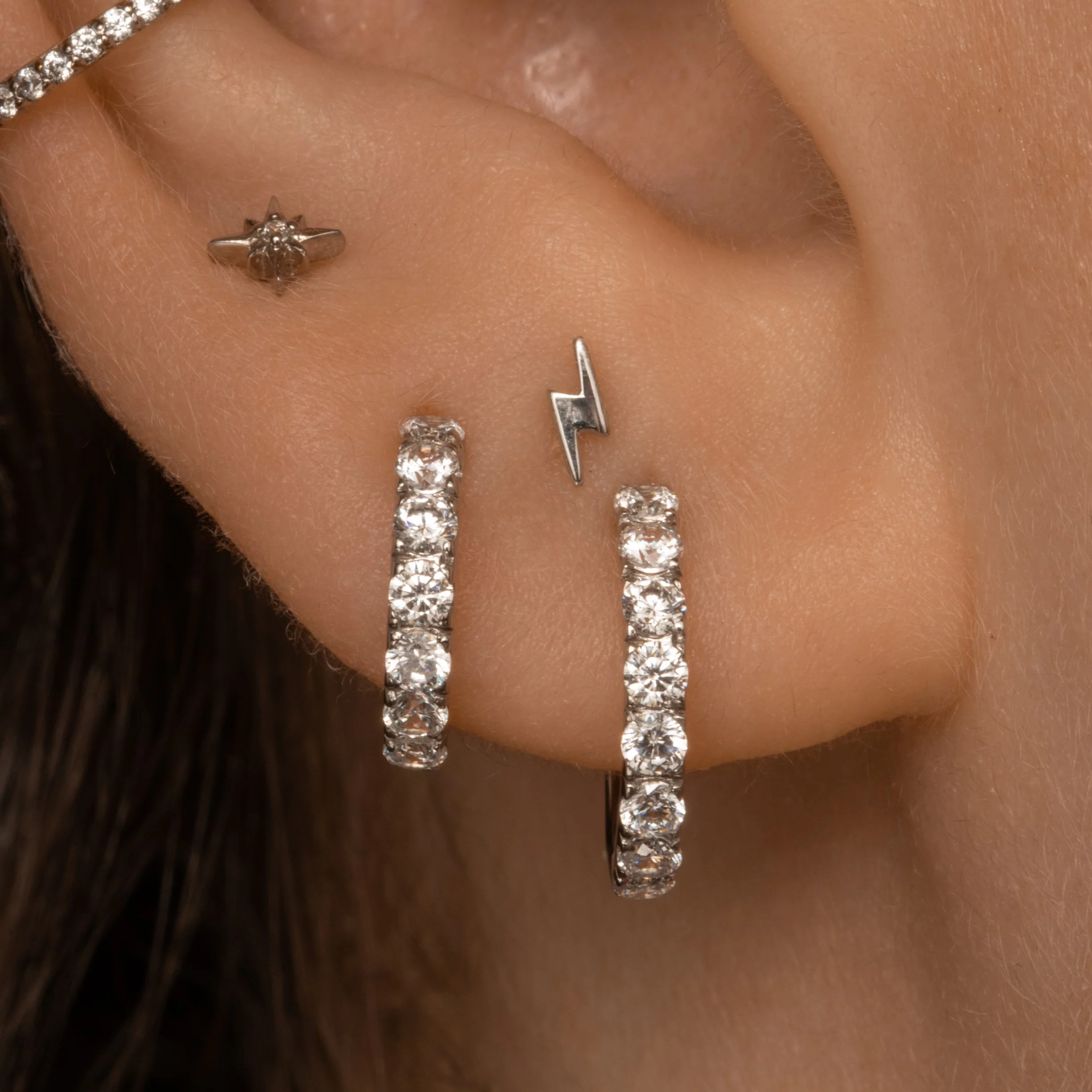 9k solid white gold tiny lightning bolt flat back labret stud earring 6mm - Image 4