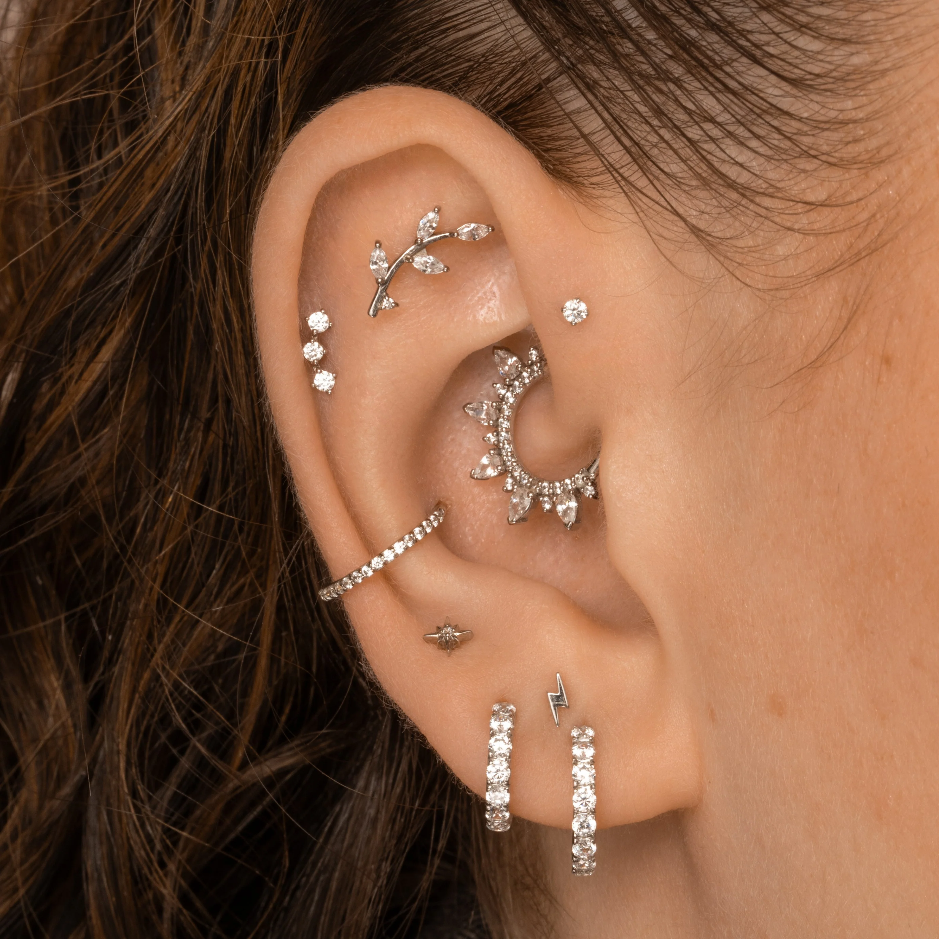 9k solid white gold 2mm tiny crystal gem flat back labret stud earring 6mm - Image 6