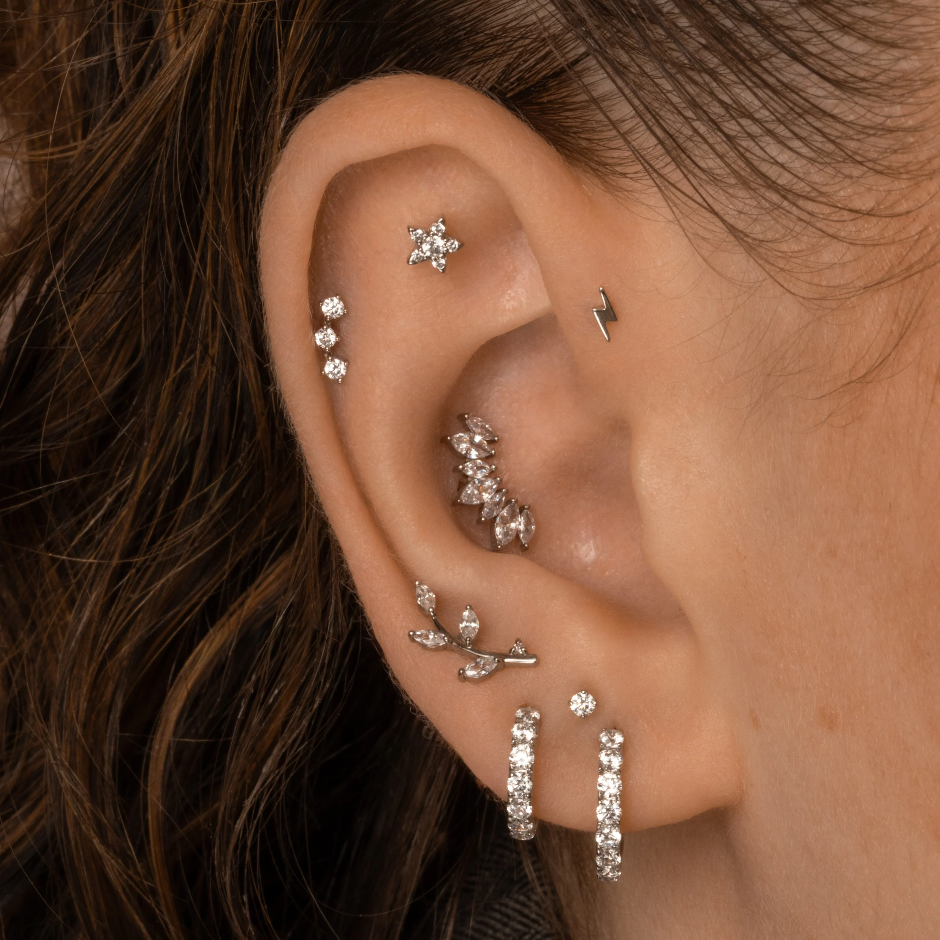 9k solid white gold 2mm tiny crystal gem flat back labret stud earring 6mm - Image 8