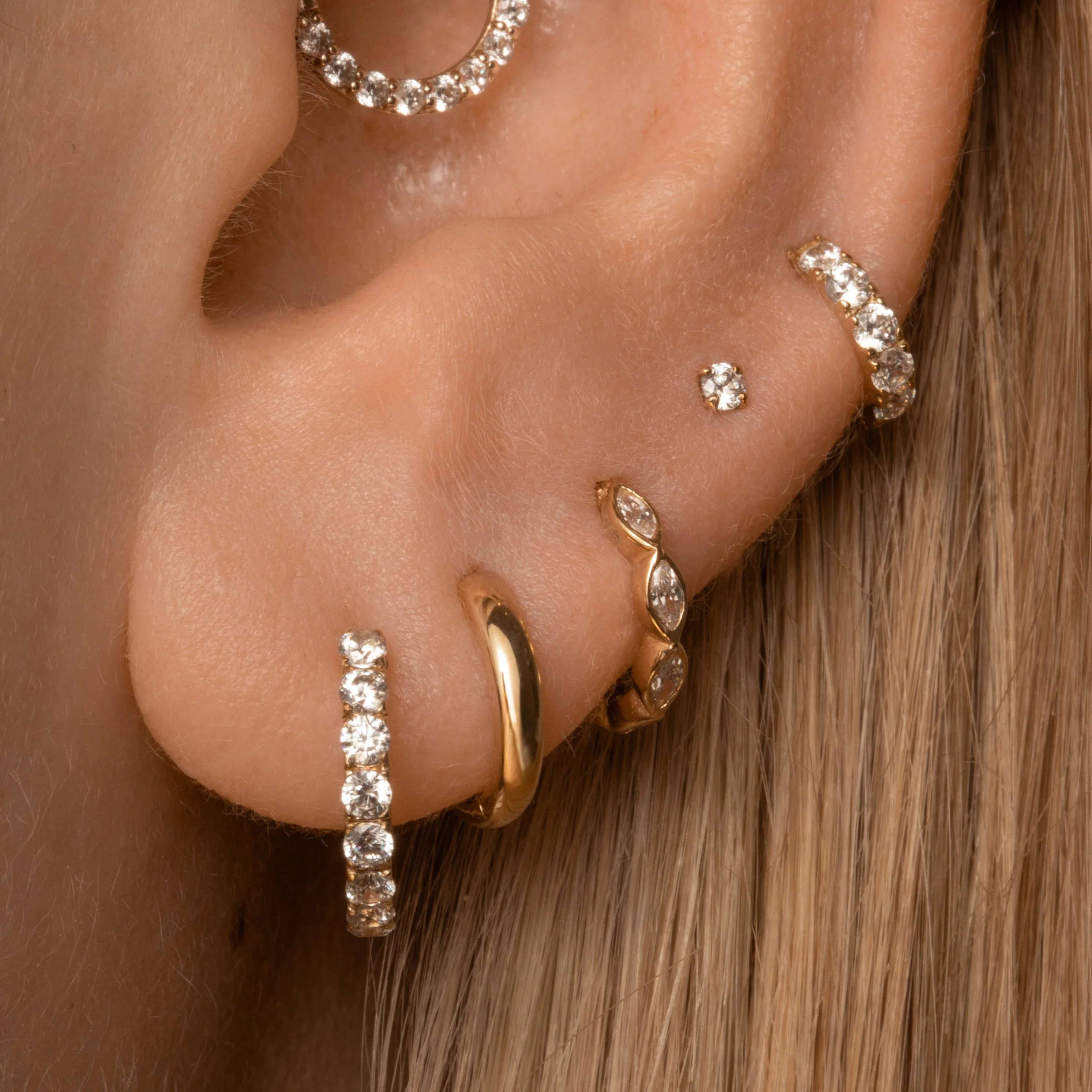 9k solid yellow gold 16g marquise crystal clicker hoop earring - Image 6