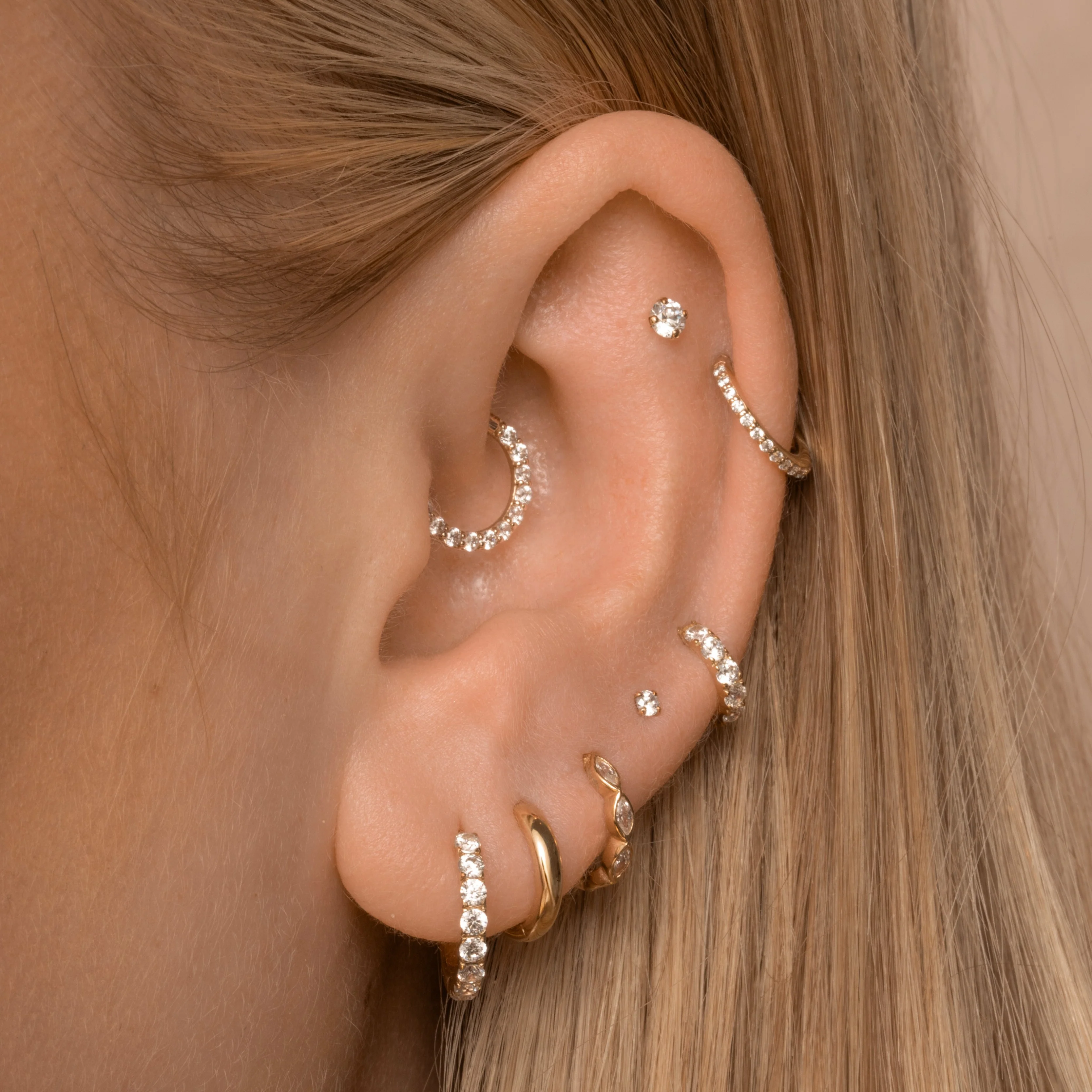 9k solid yellow gold 2mm tiny crystal gem flat back labret stud earring 6mm - Image 5