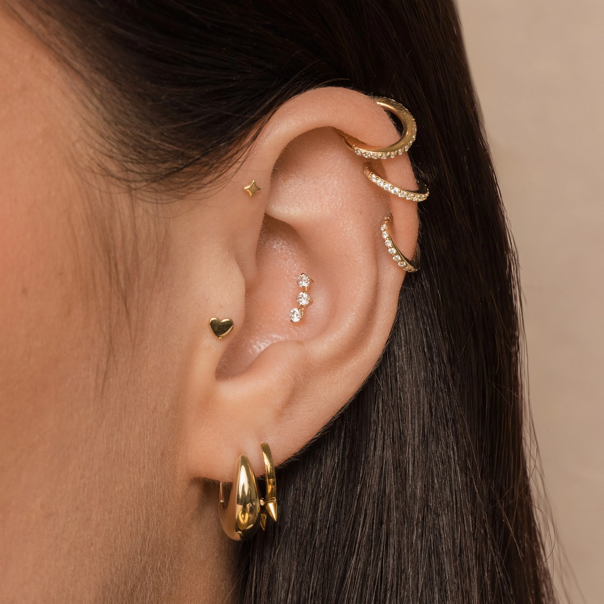 9k solid yellow gold trinity crystal flat back labret stud earring 6mm - Image 5