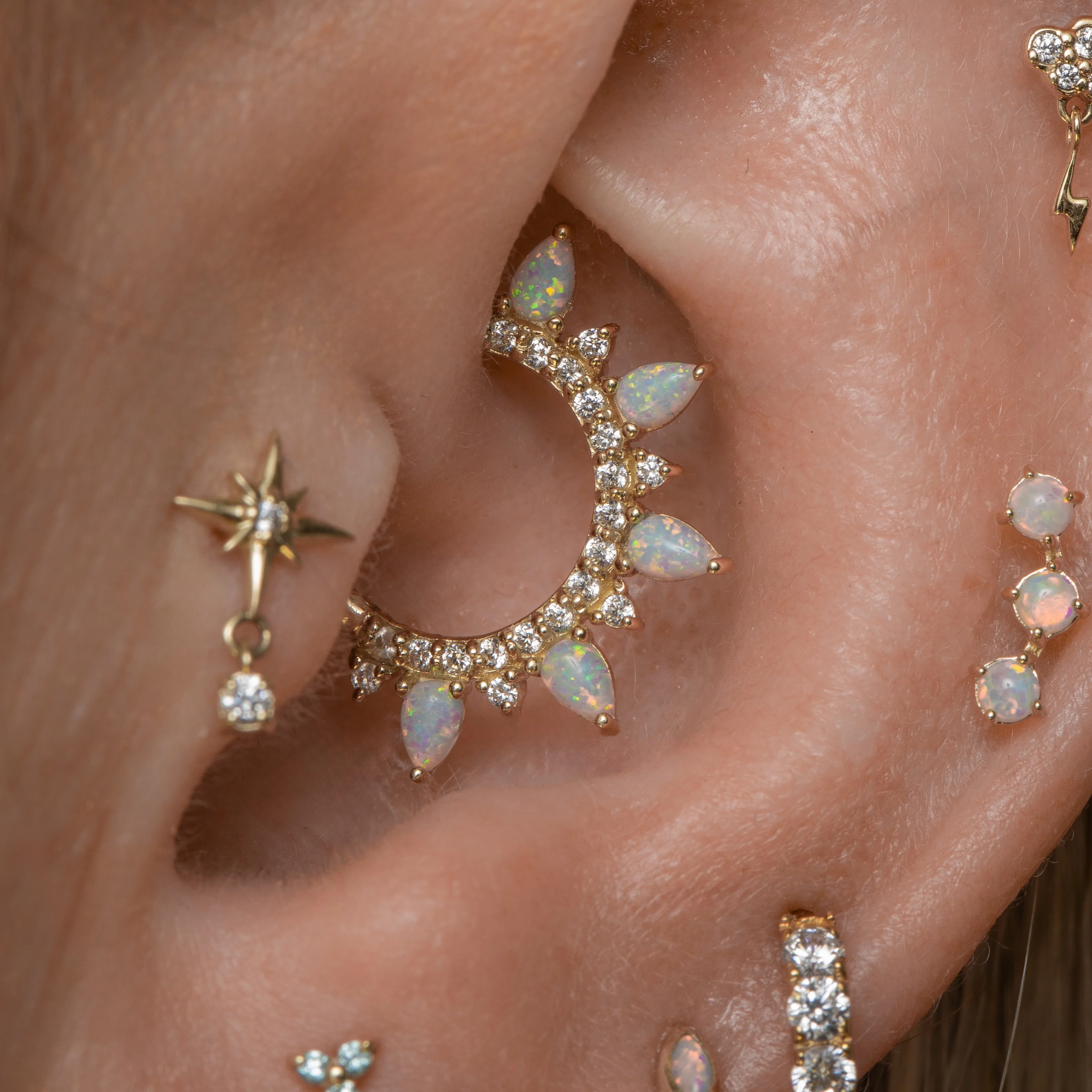 9k solid yellow gold North Star drop gem flat back labret stud earring - Image 3