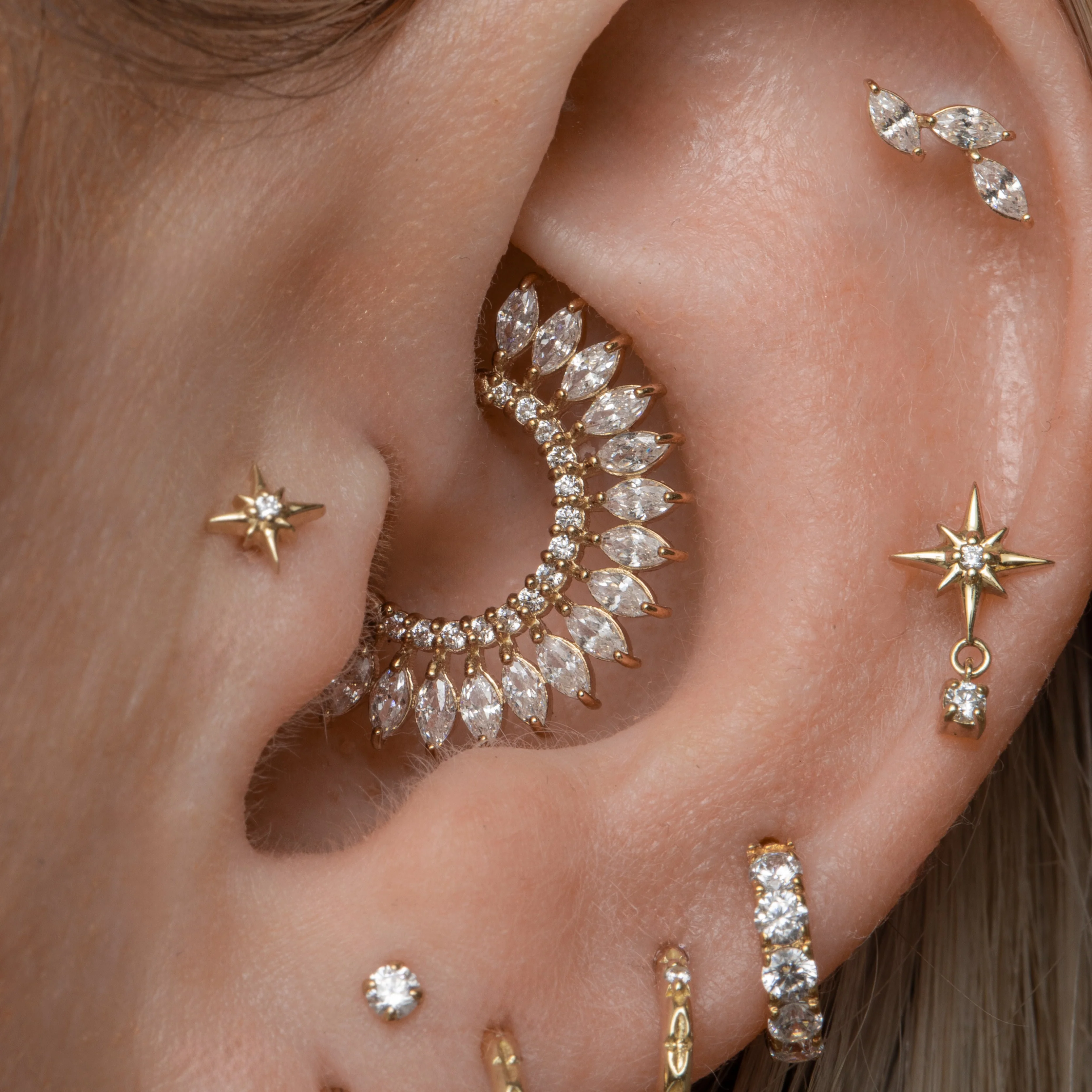 9k solid yellow gold North Star drop gem flat back labret stud earring - Image 5