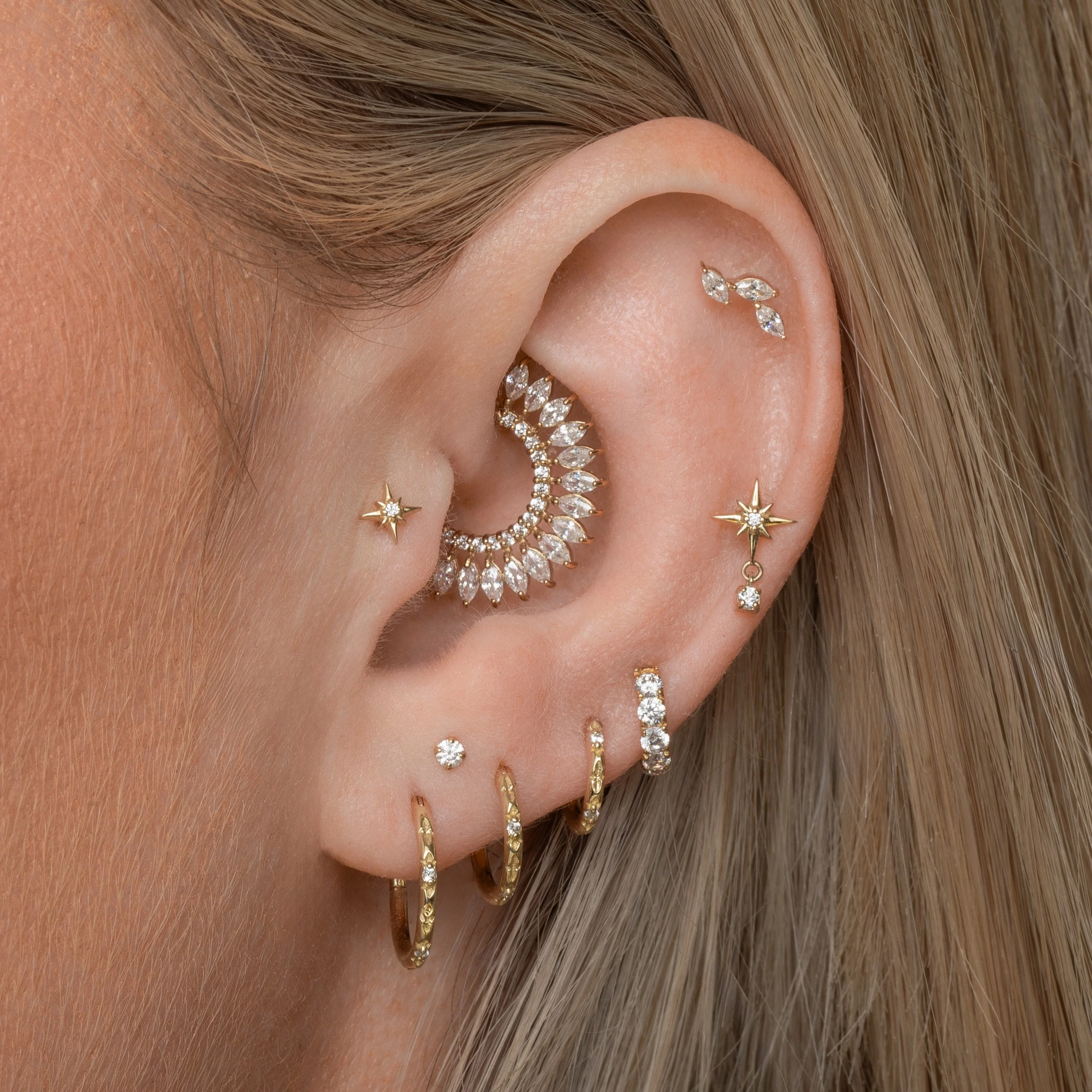 9k solid yellow gold North Star drop gem flat back labret stud earring - Image 6