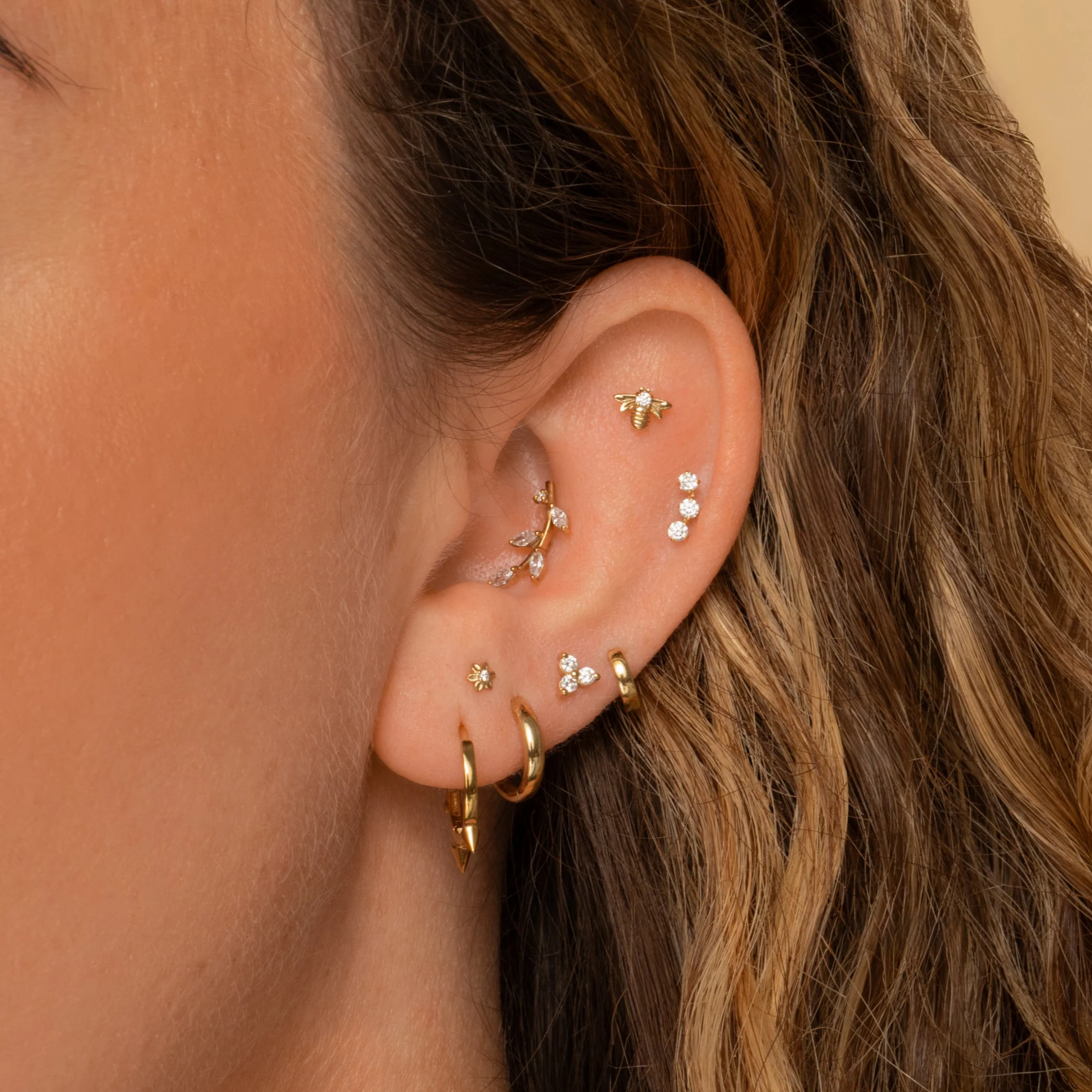 9k solid yellow gold trinity crystal flat back labret stud earring 6mm - Image 10