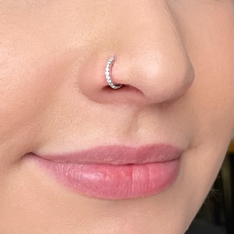 9k solid white gold 6mm 18g crystal clicker hoop earring - Image 3