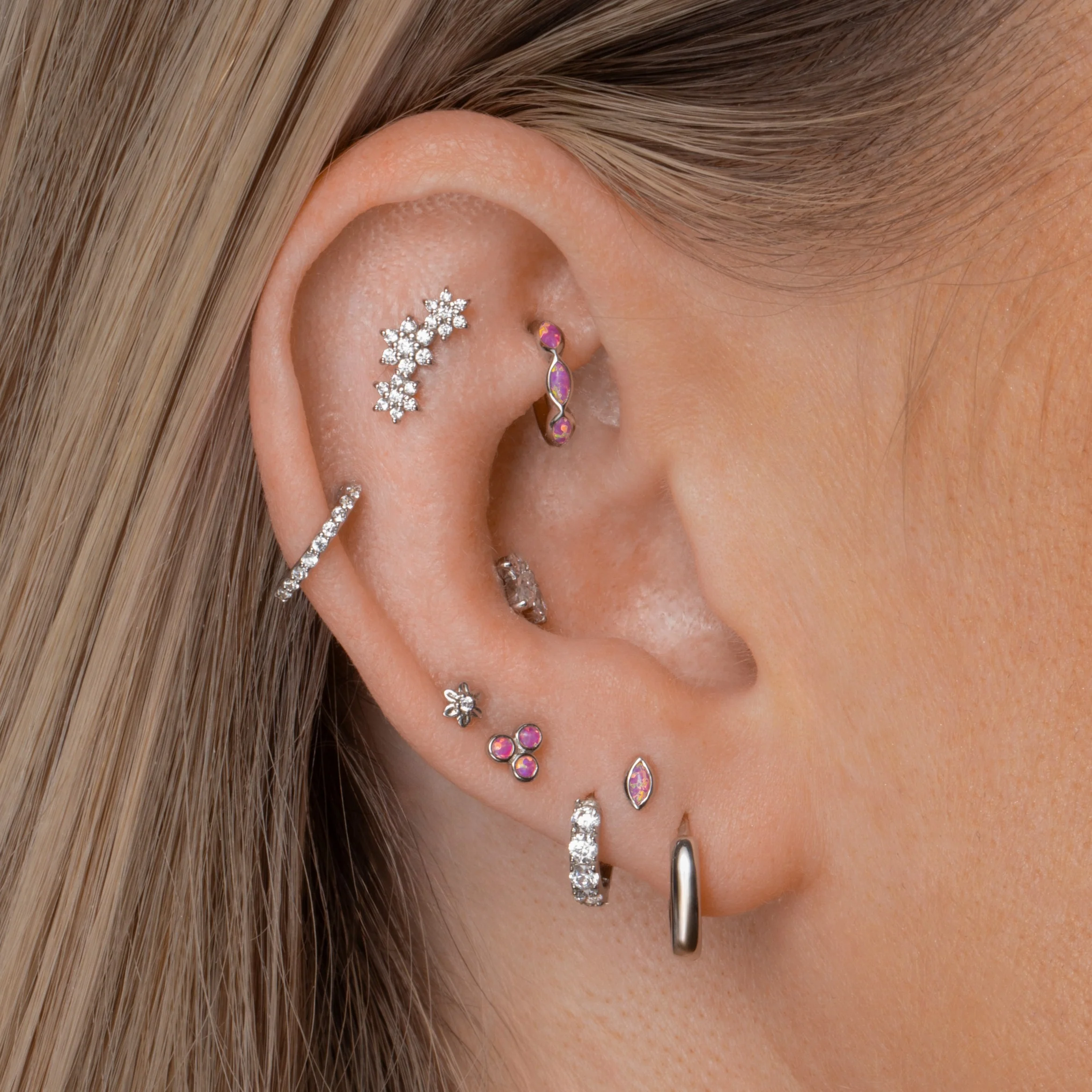 9k solid white gold 6mm simple crystal mini huggie earring - Image 4