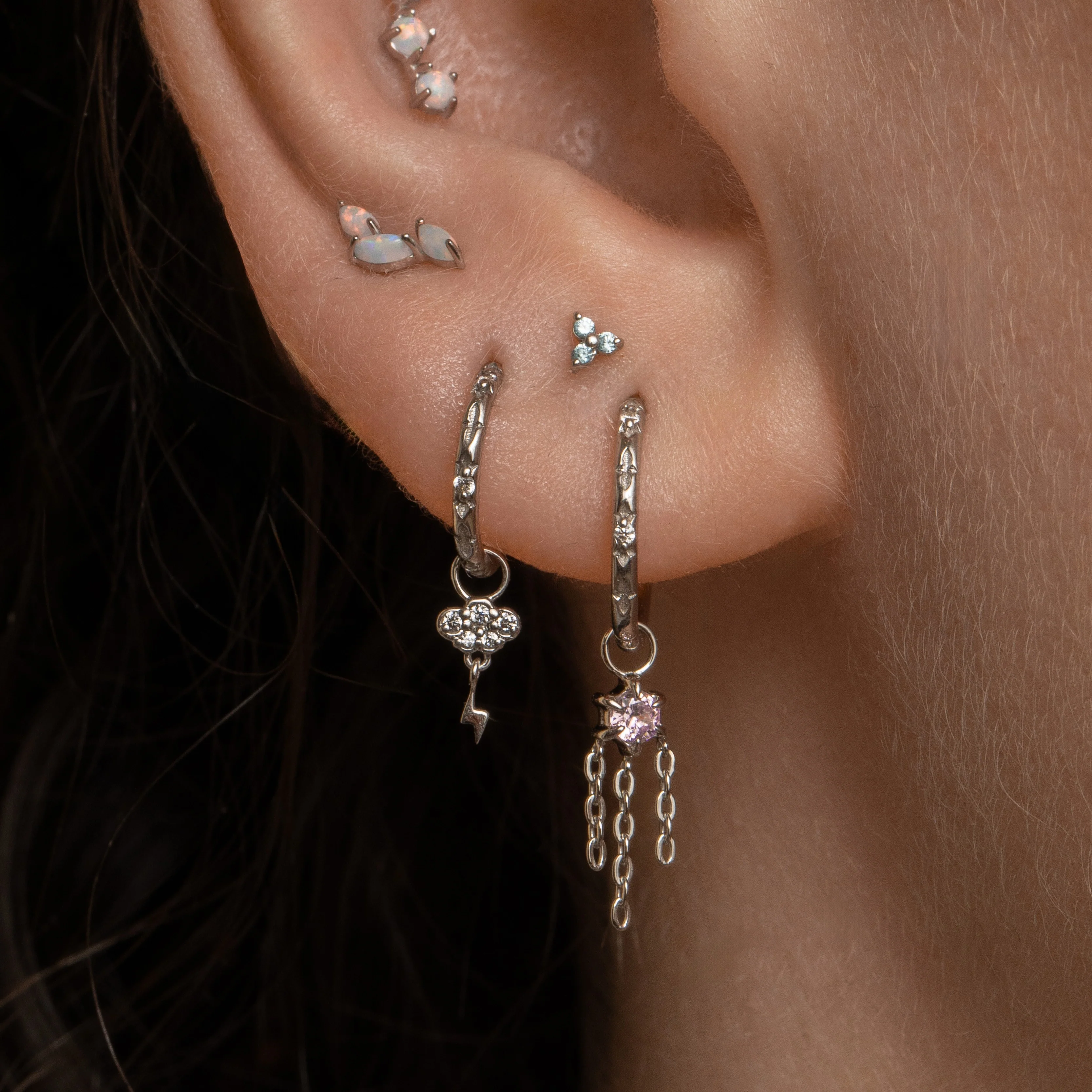 9k solid white gold opal cascade flat back labret stud earring - Image 5