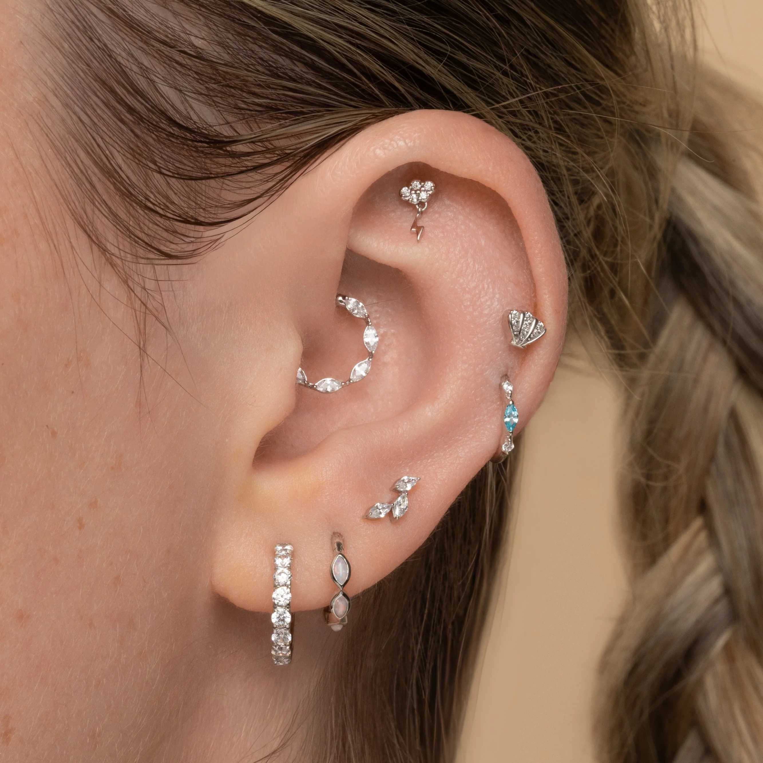 9k solid white gold 8mm crystal marquise daith or septum clicker hoop - Image 5