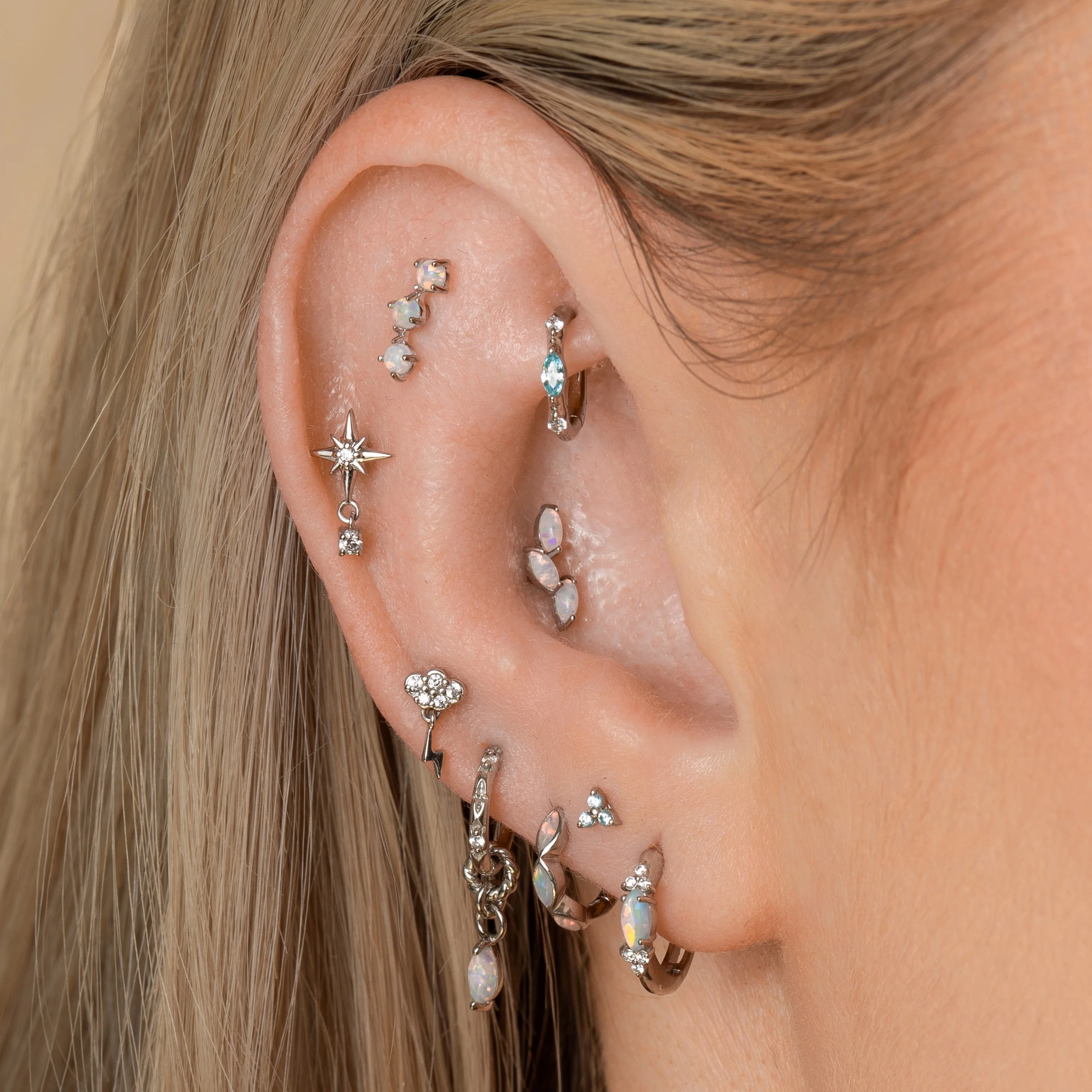 9k solid white gold white opal marquise clicker hoop - Image 8