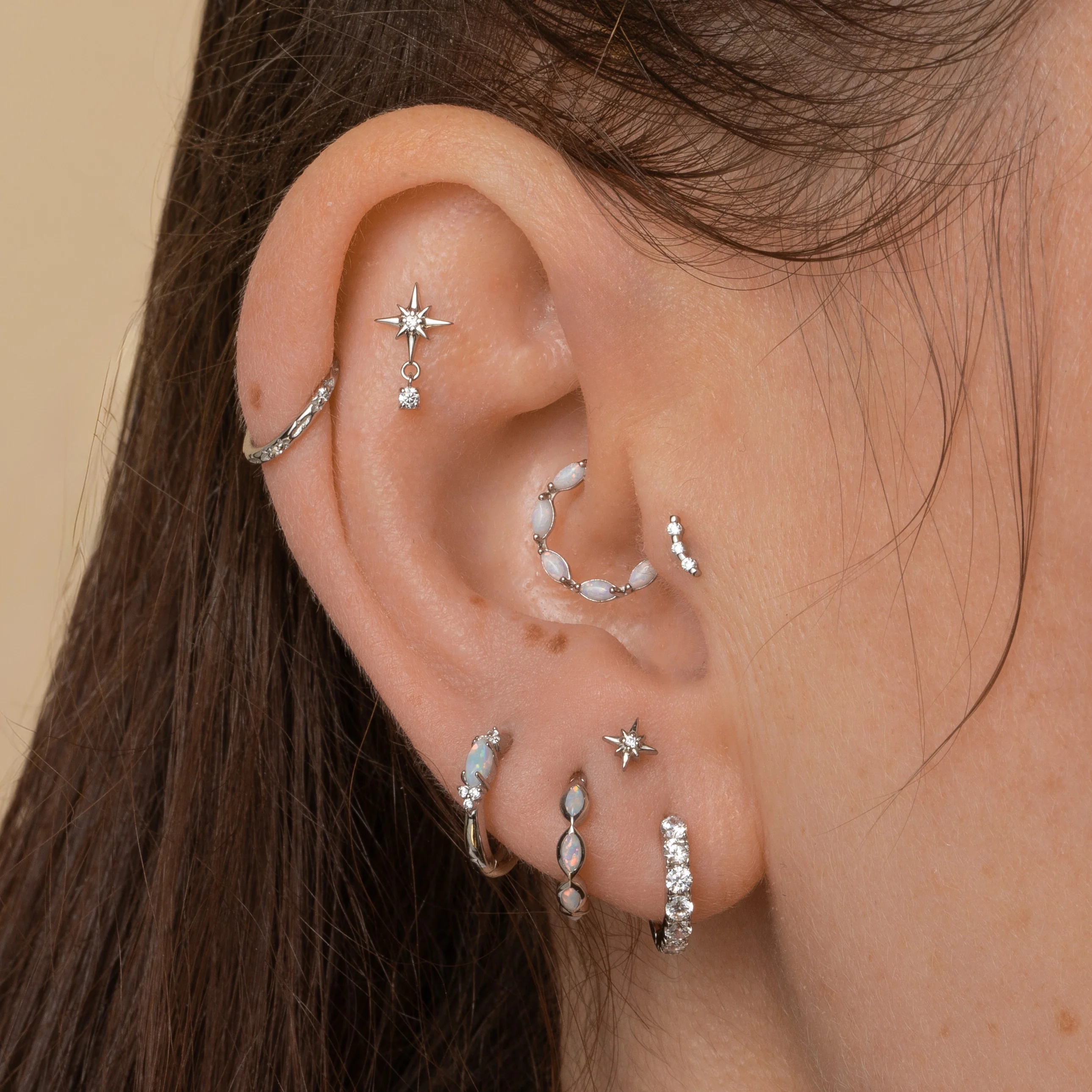 9k solid white gold 8mm crystal marquise daith or septum clicker hoop - Image 3