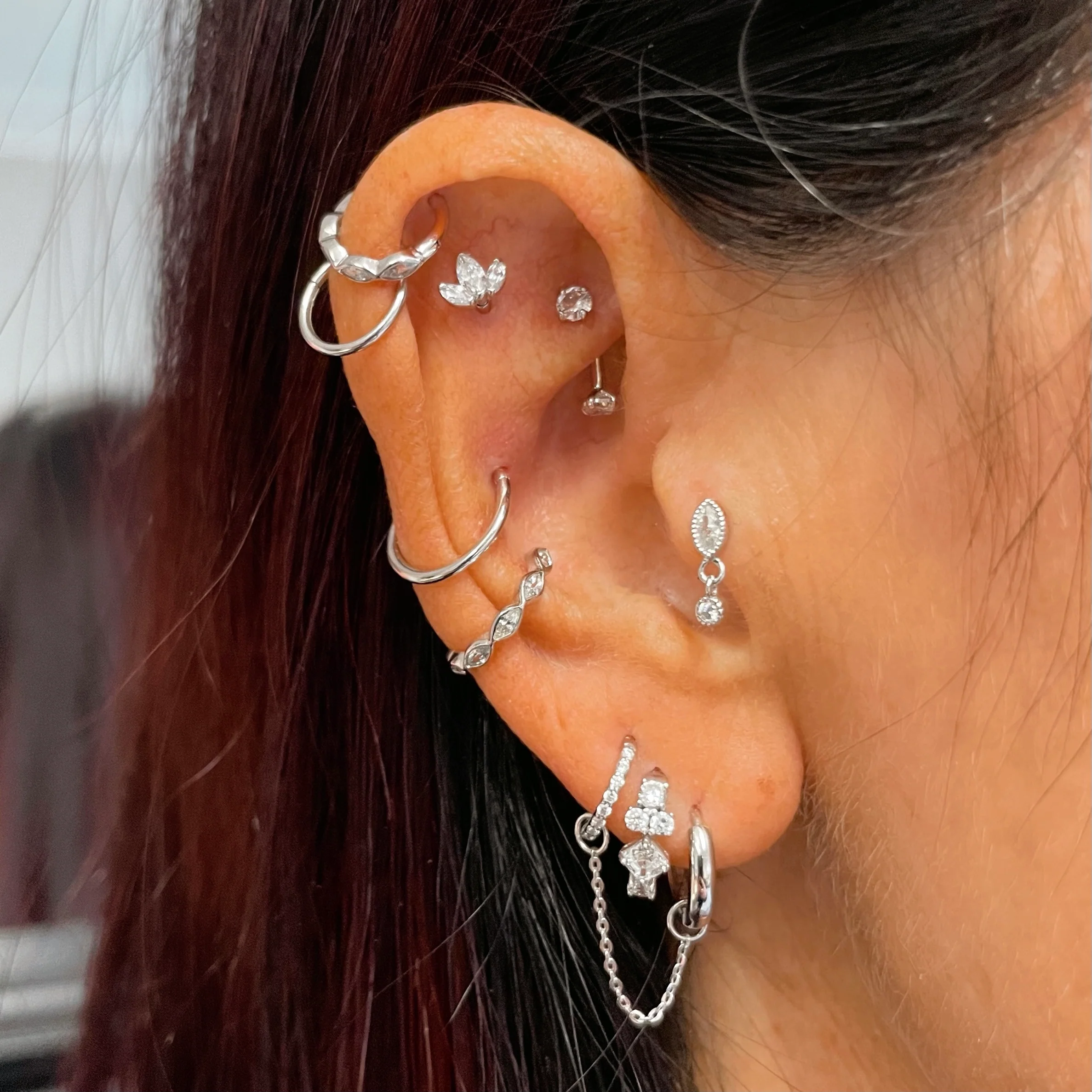 9k solid white gold Lotus flower flat back labret stud earring 6mm - Image 9