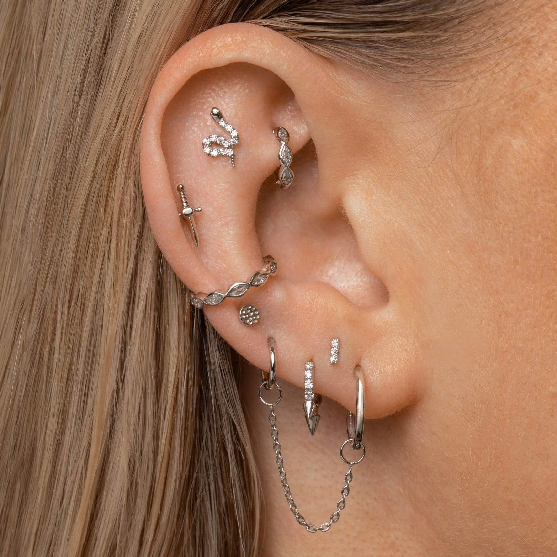 9k solid white gold 16g marquise crystal clicker hoop earring - Image 5