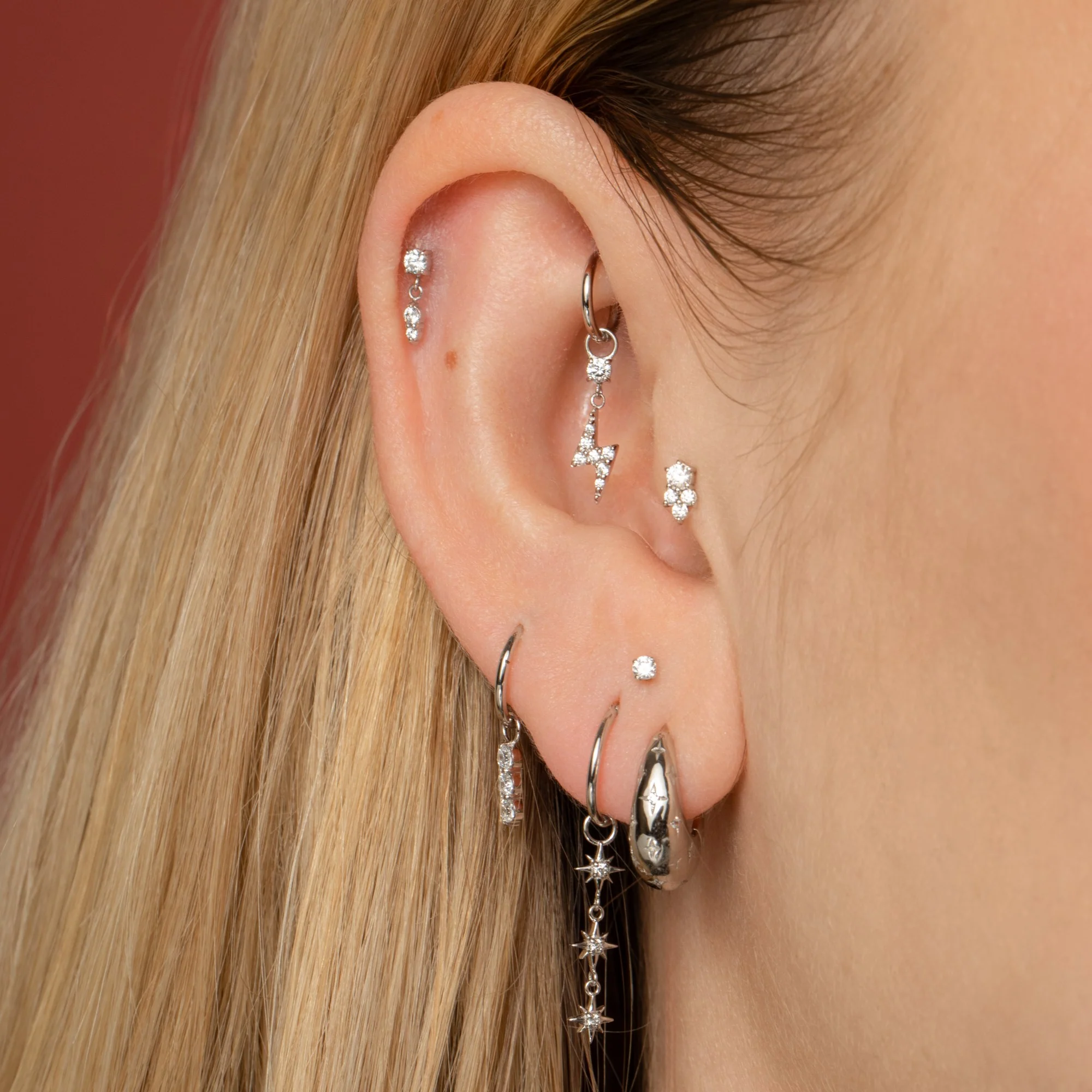 9k solid white gold 2mm tiny crystal gem flat back labret stud earring 6mm - Image 9