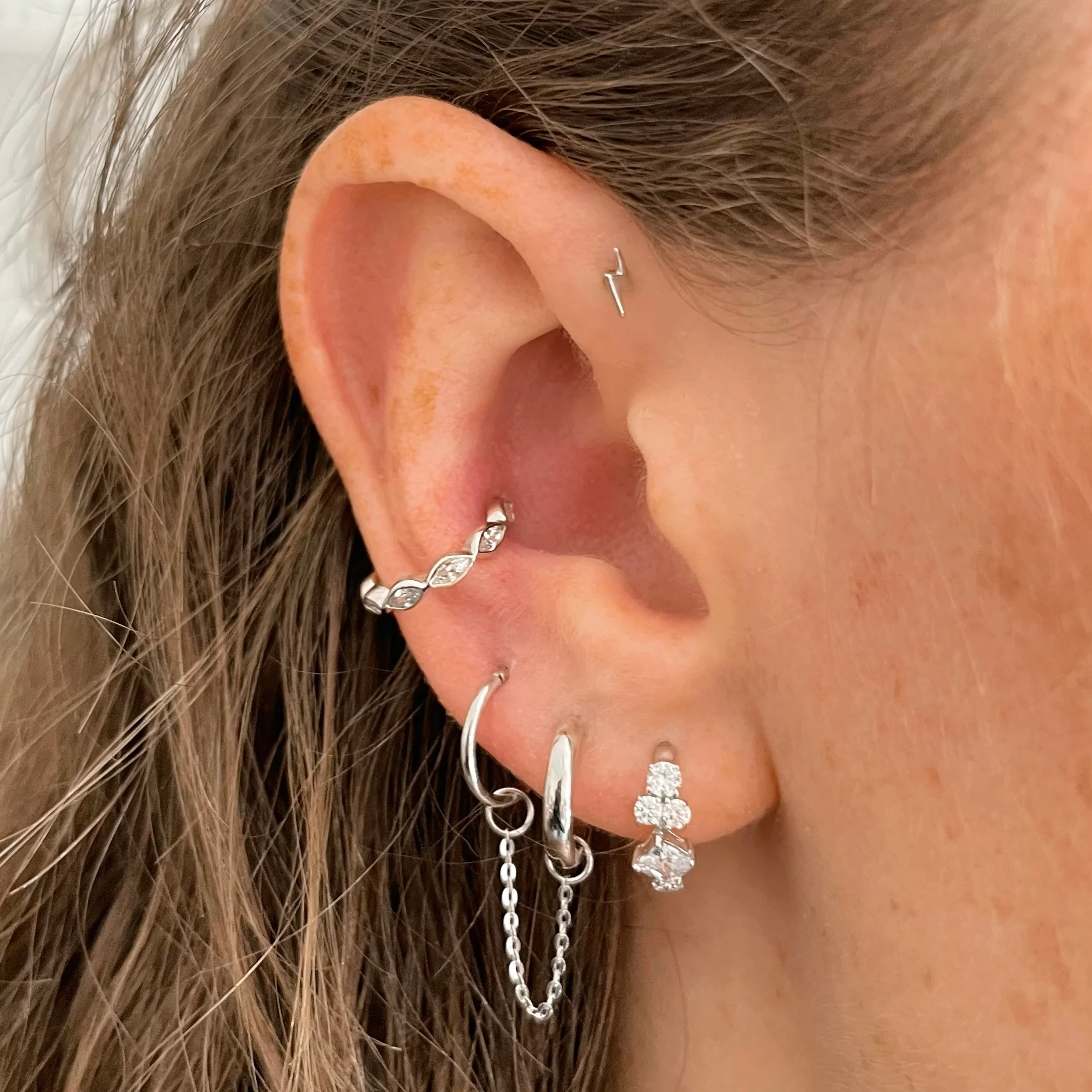 9k solid white gold tiny lightning bolt flat back labret stud earring 6mm - Image 8