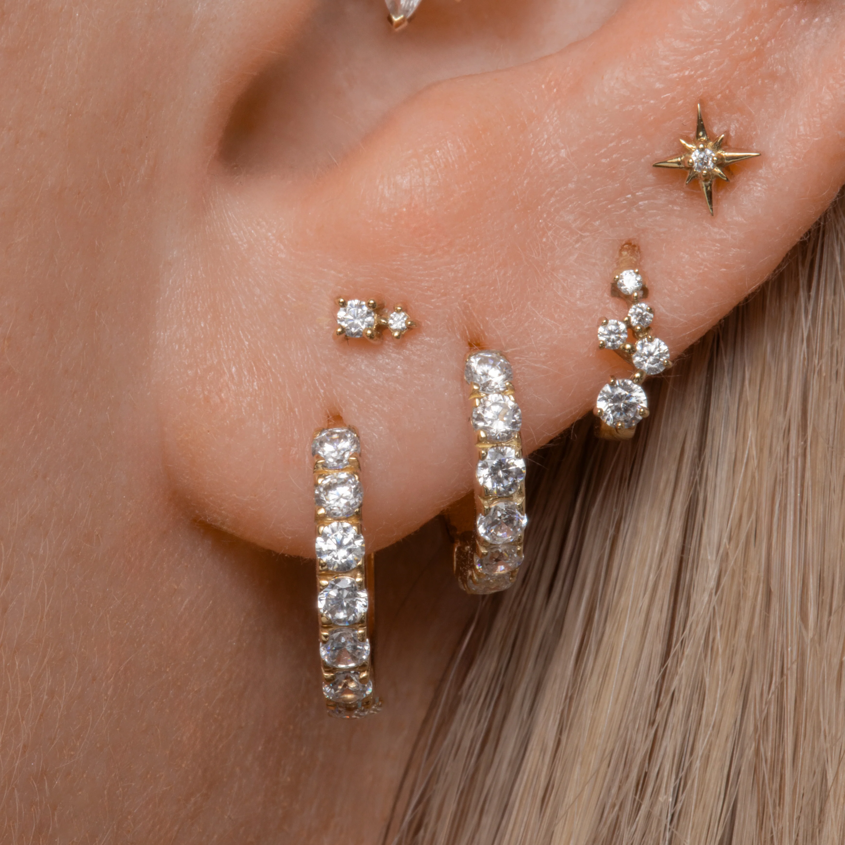 9k solid yellow gold 10mm simple crystal huggie earring - Image 5