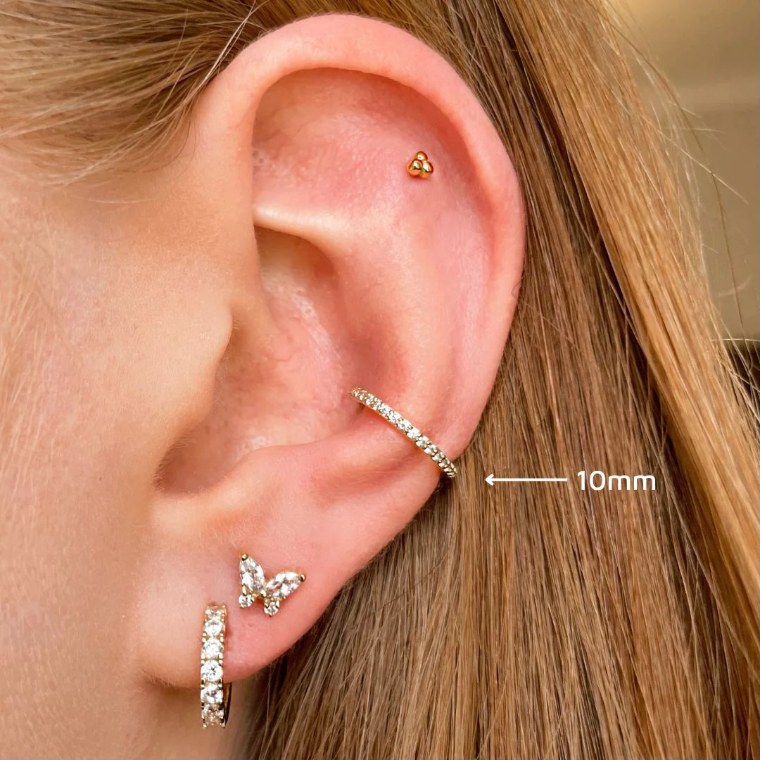 9k solid yellow gold crystal clicker hoop earring - Image 3