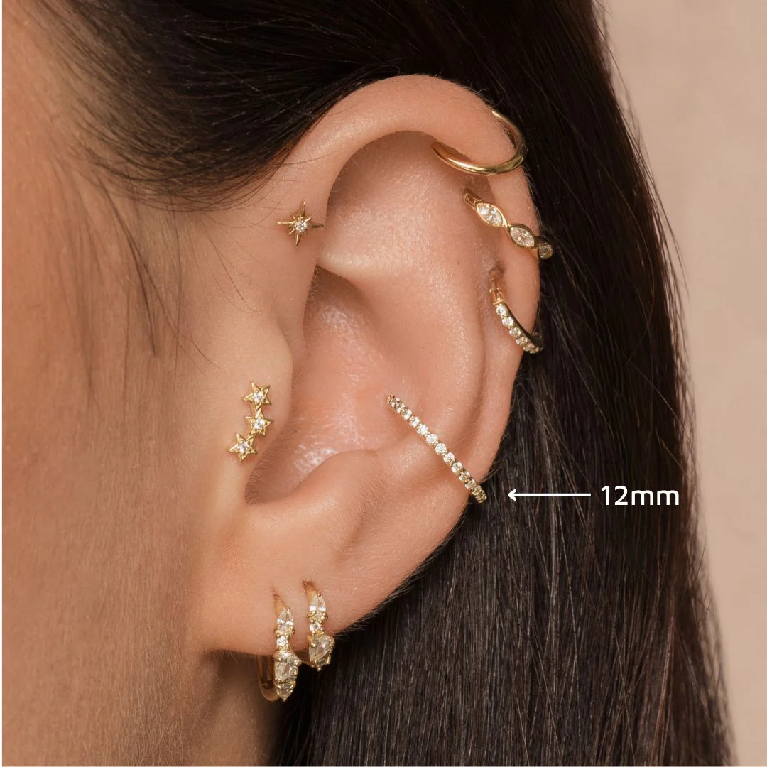 9k solid yellow gold crystal clicker hoop earring - Image 4