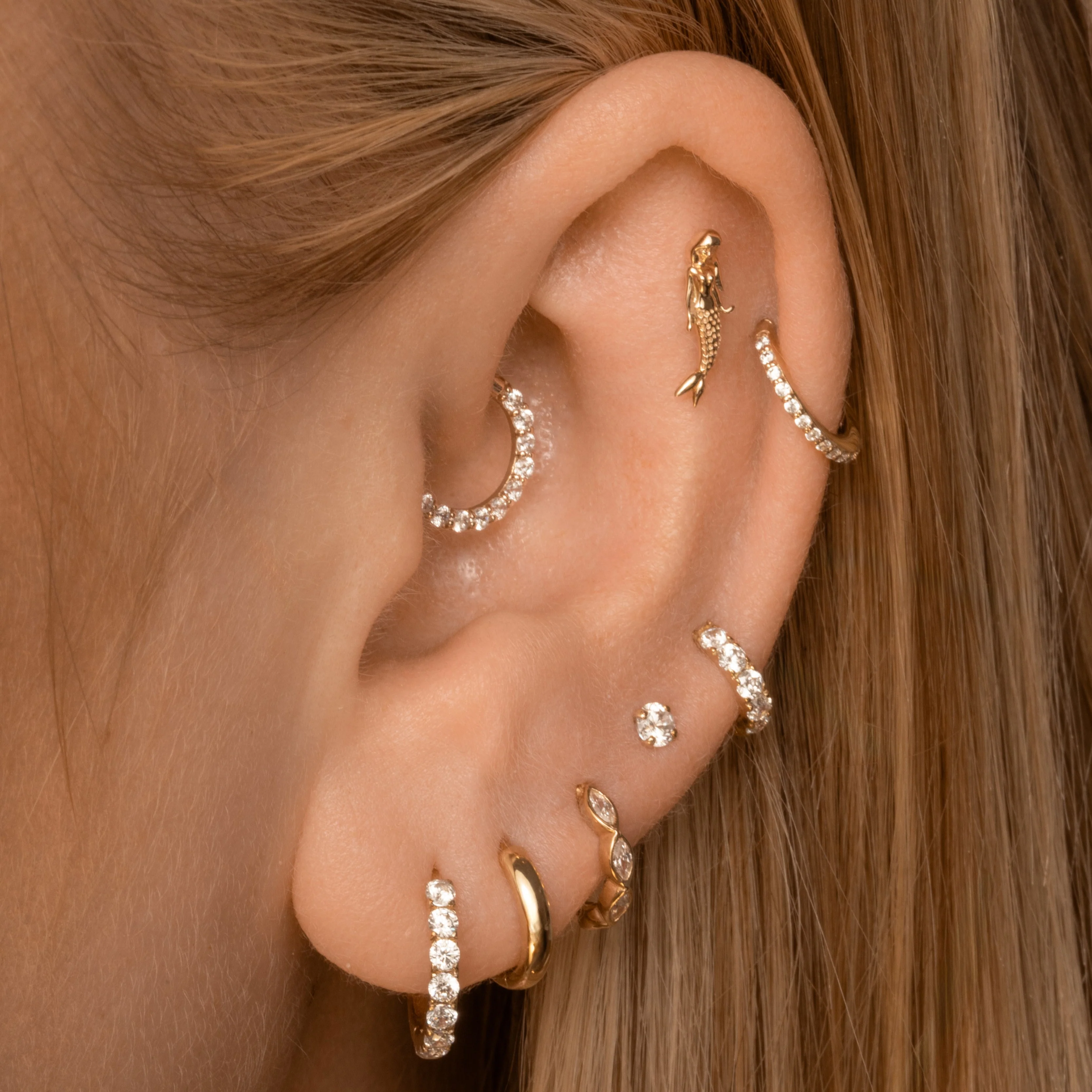 9k solid yellow gold crystal clicker hoop earring - Image 6