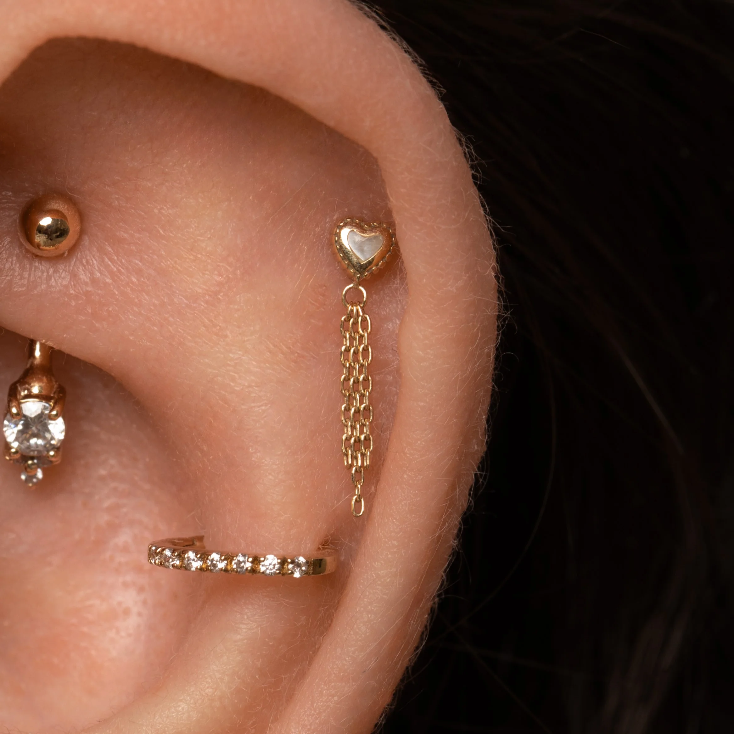 9k solid yellow gold 7mm 16g crystal oval rook clicker hoop - Image 6