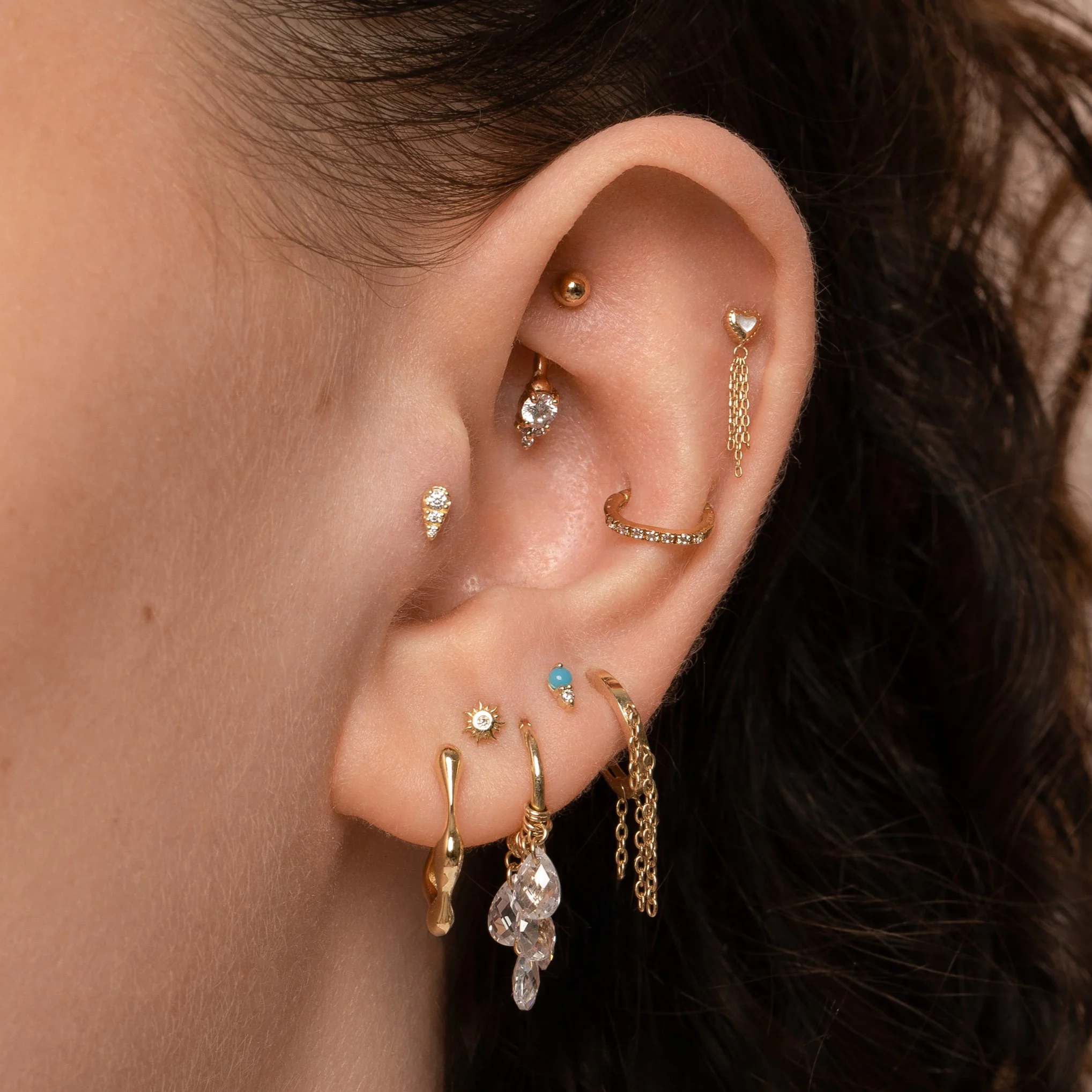 9k solid yellow gold 7mm 16g crystal oval rook clicker hoop - Image 7