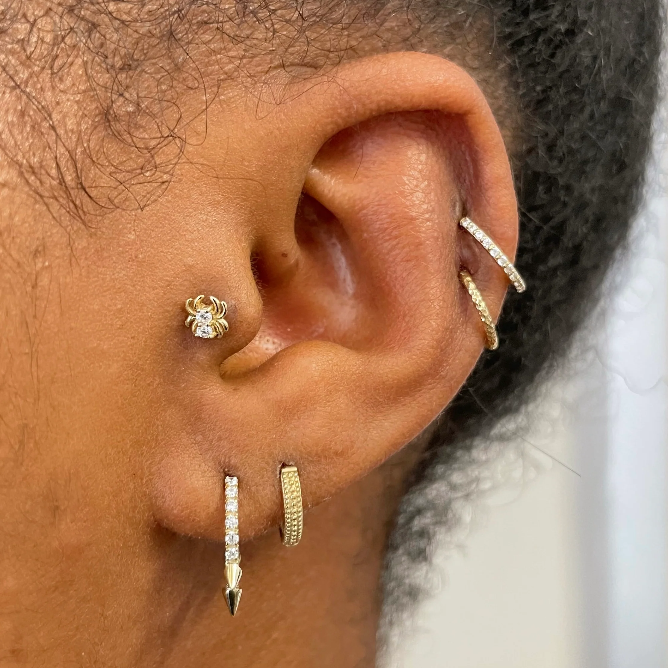 9k solid yellow gold 8mm 18g hammered texture clicker hoop earring - Image 8