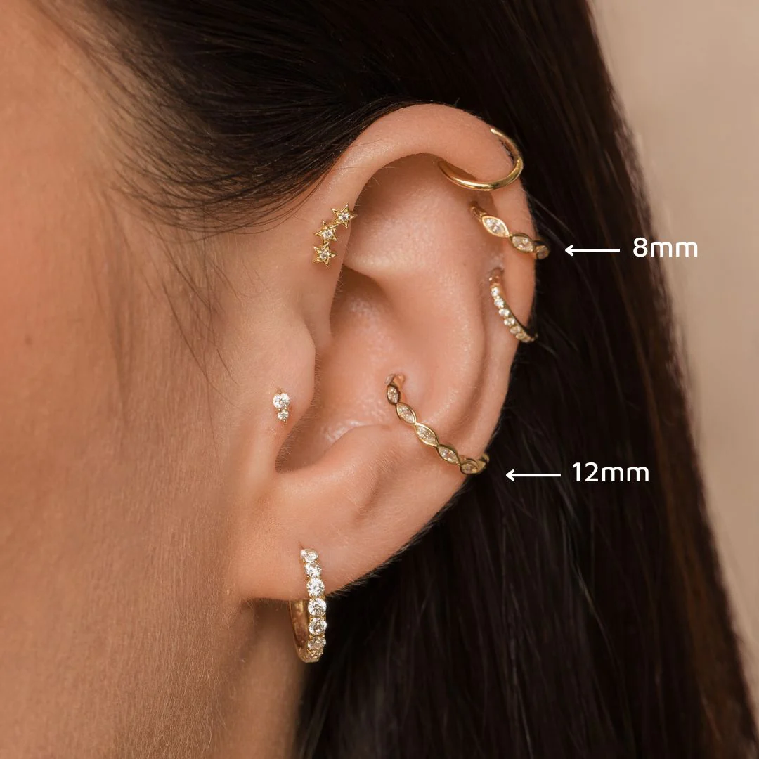 9k solid yellow gold 16g marquise crystal clicker hoop earring - Image 3