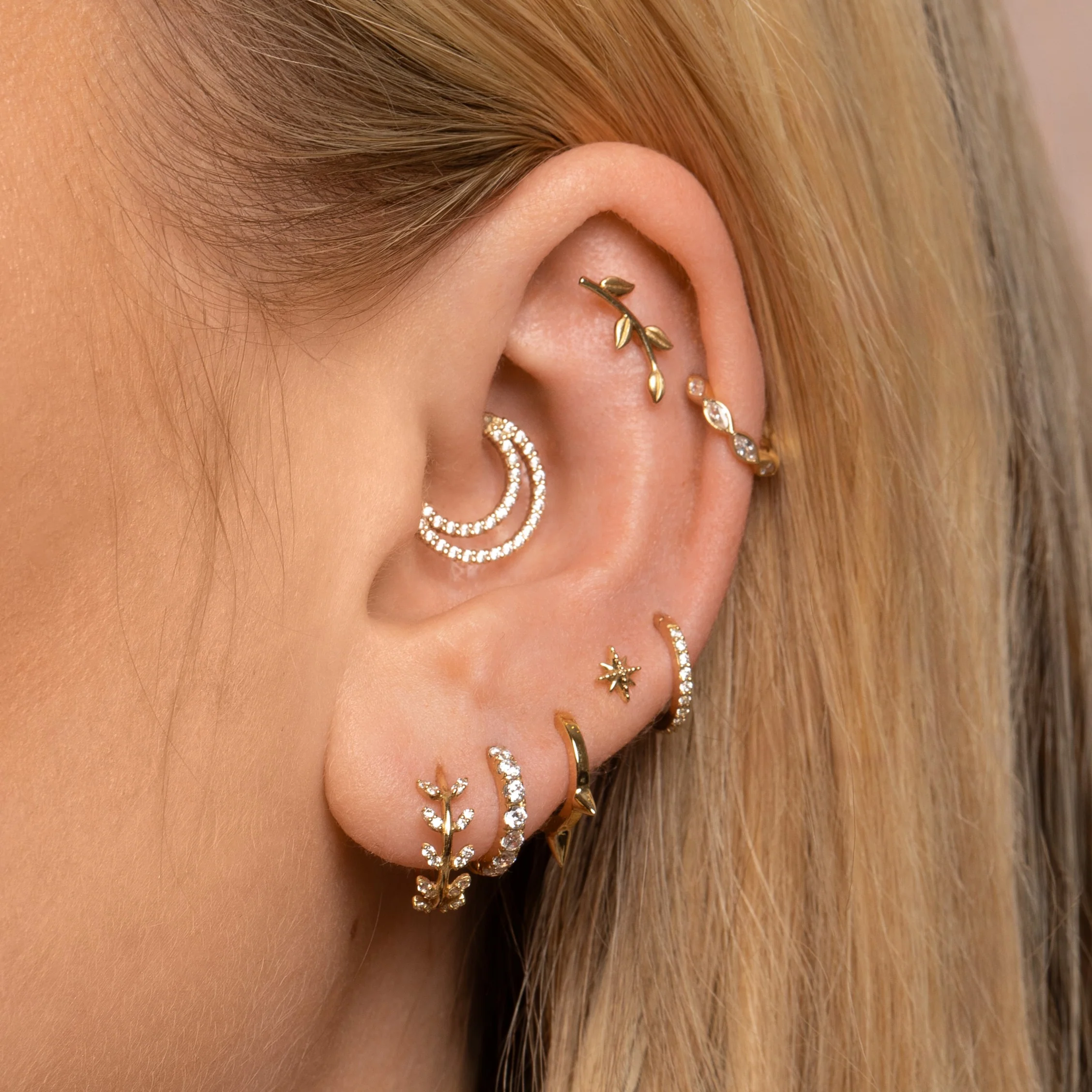 9k solid yellow gold 16g marquise crystal clicker hoop earring - Image 8