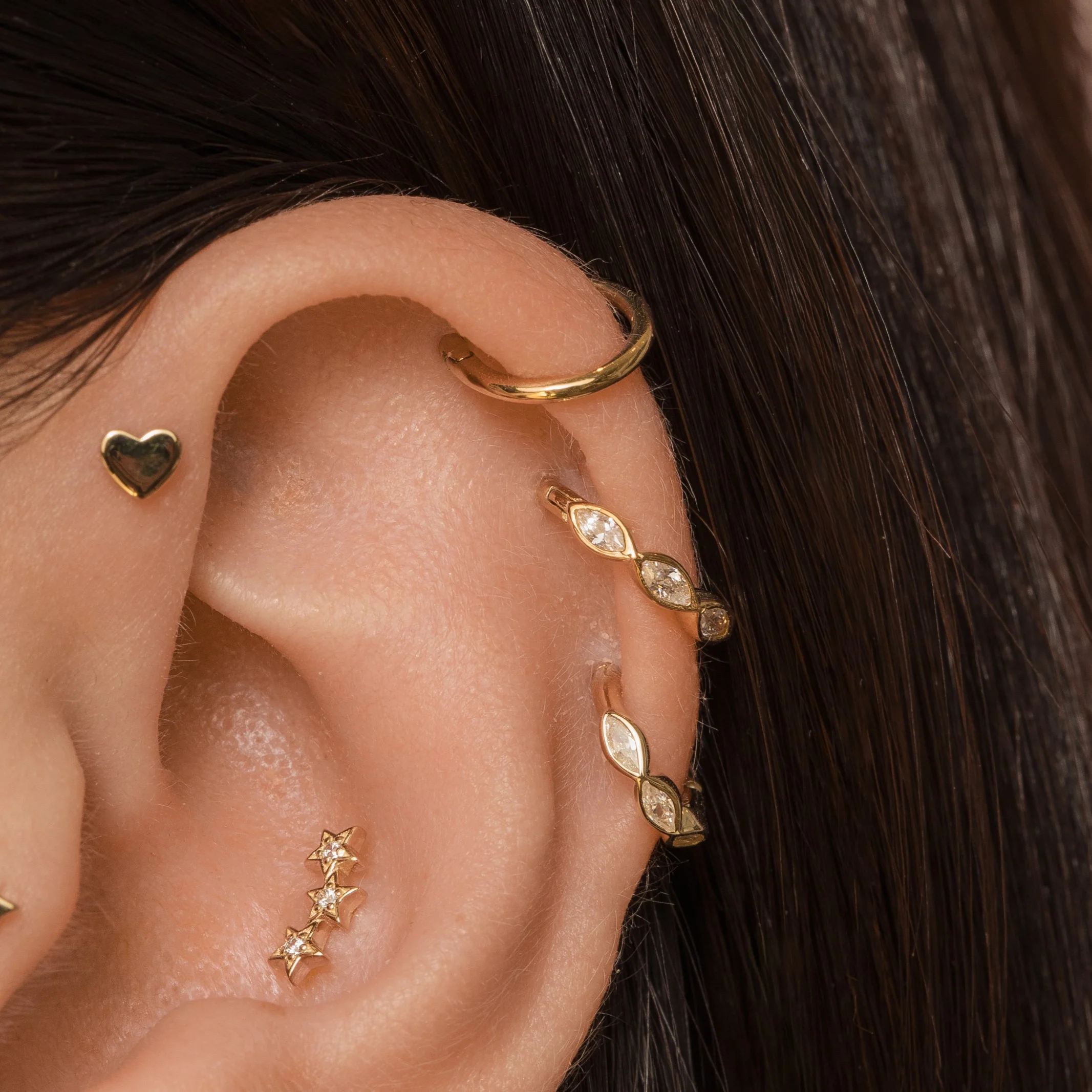 9k solid yellow gold 6mm 16g marquise crystal mini clicker hoop earring - Image 3