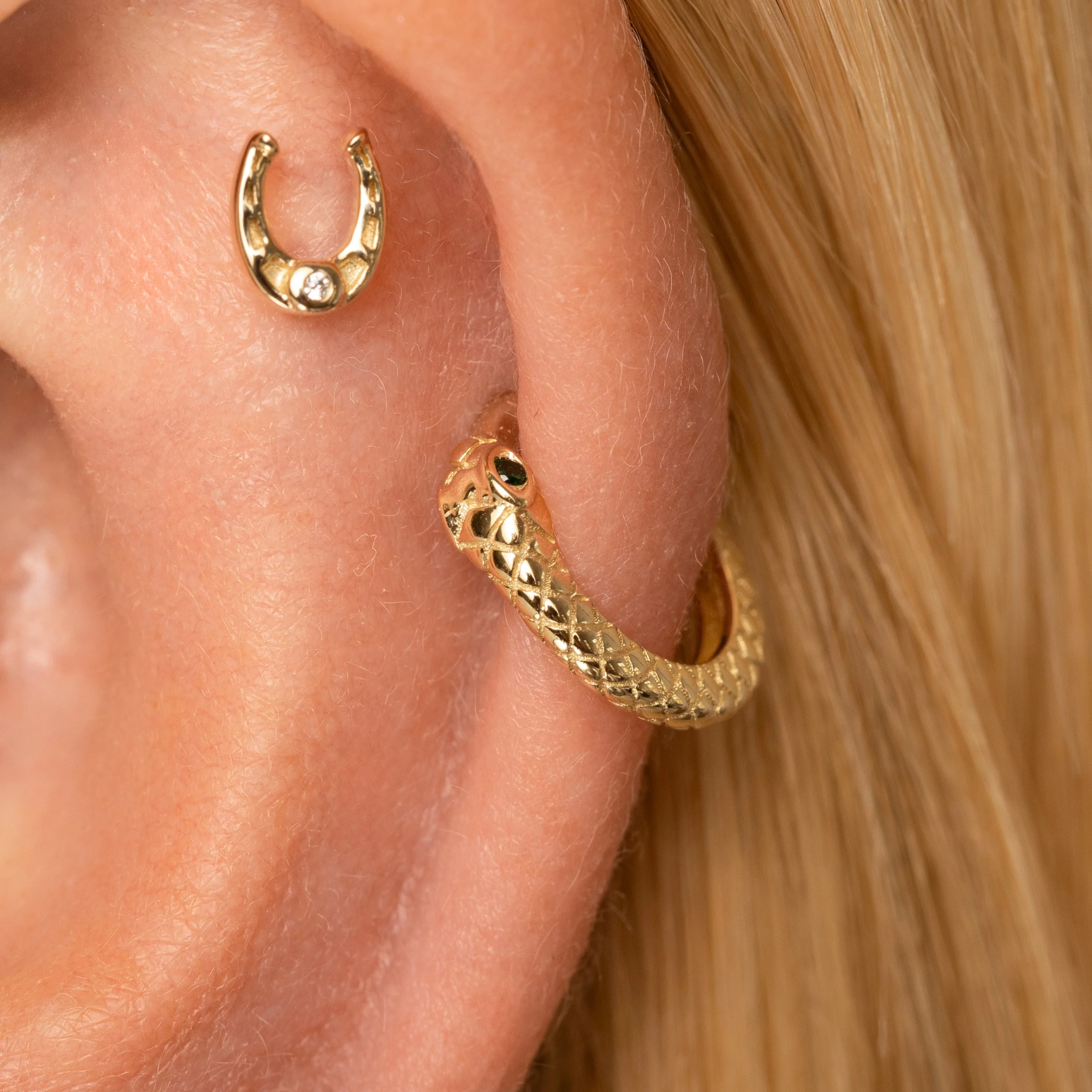 9k solid yellow gold Ouroboros Snake clicker hoop earring - Image 4