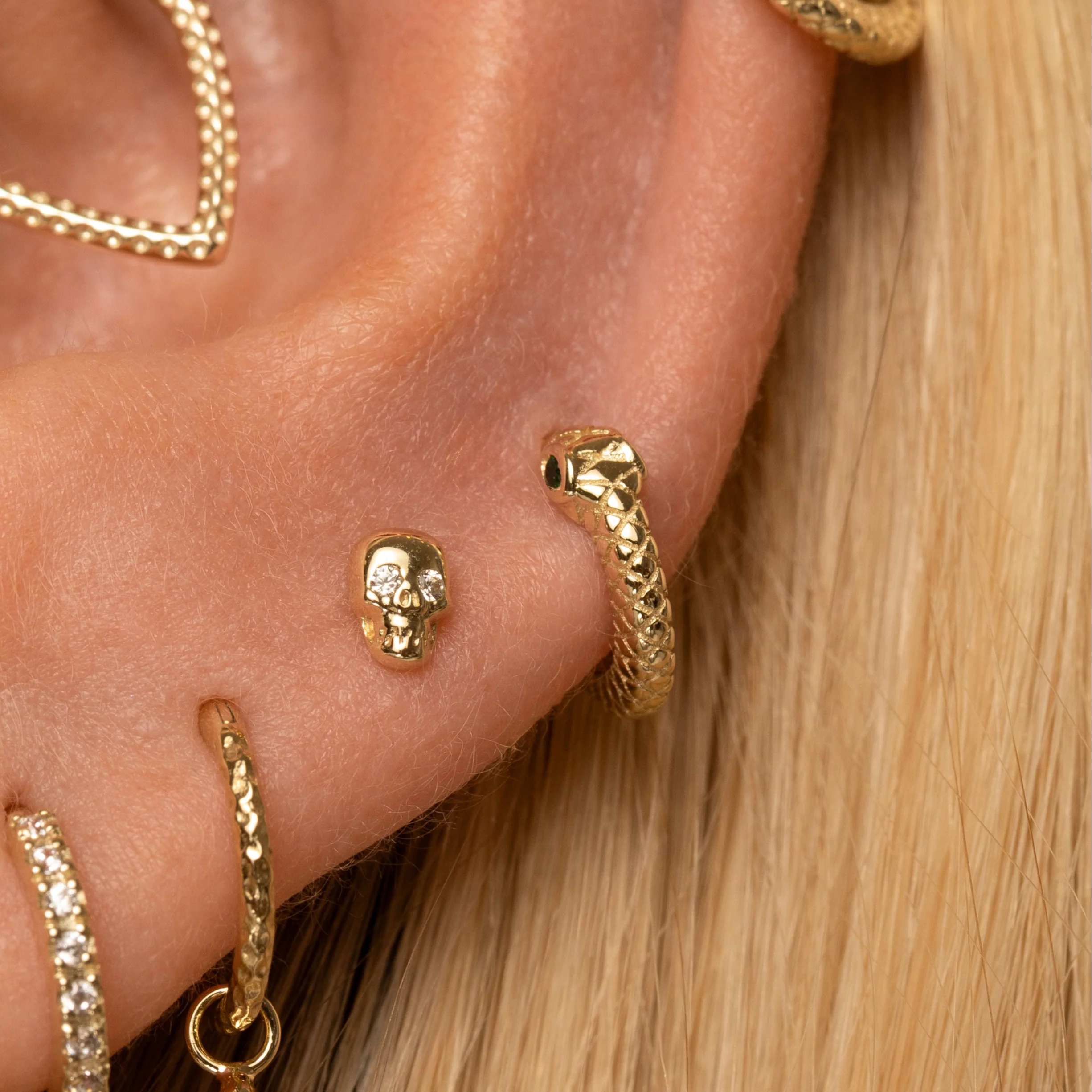 9k solid yellow gold Ouroboros Snake clicker hoop earring - Image 5