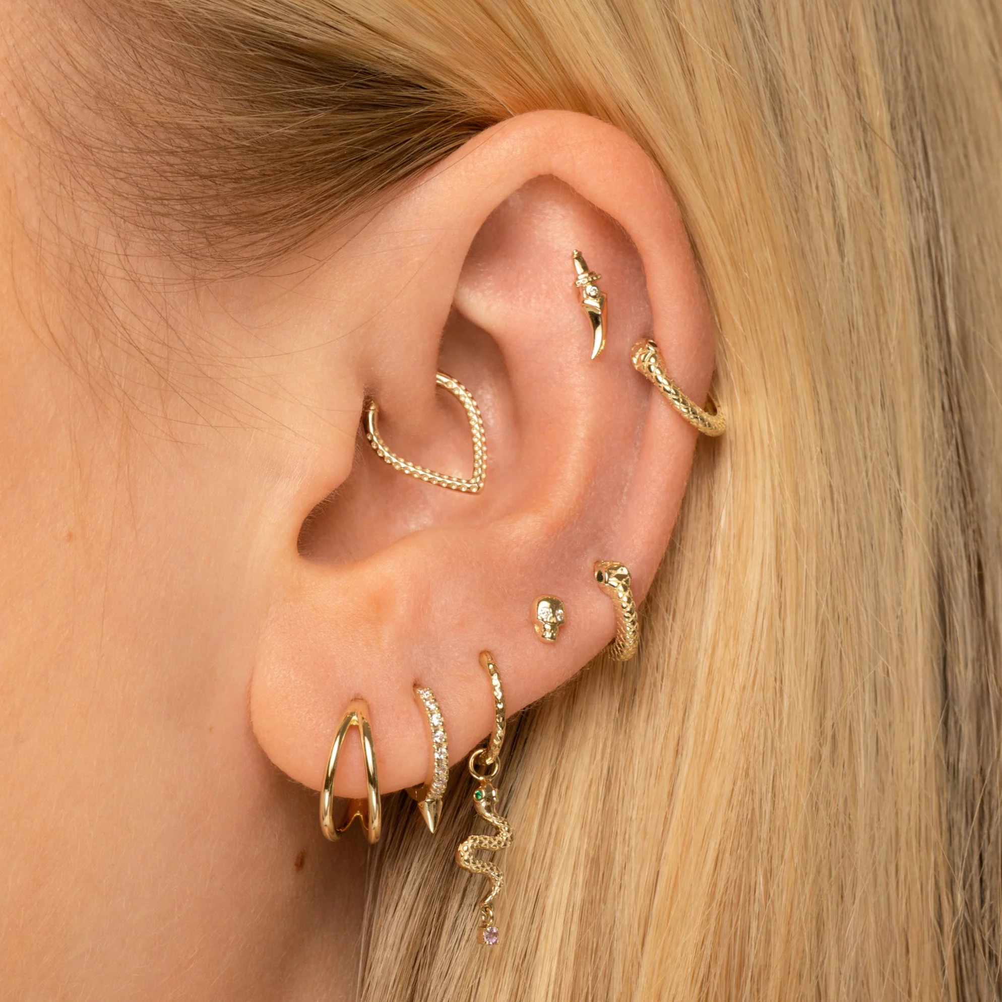 9k solid yellow gold Ouroboros Snake clicker hoop earring - Image 3