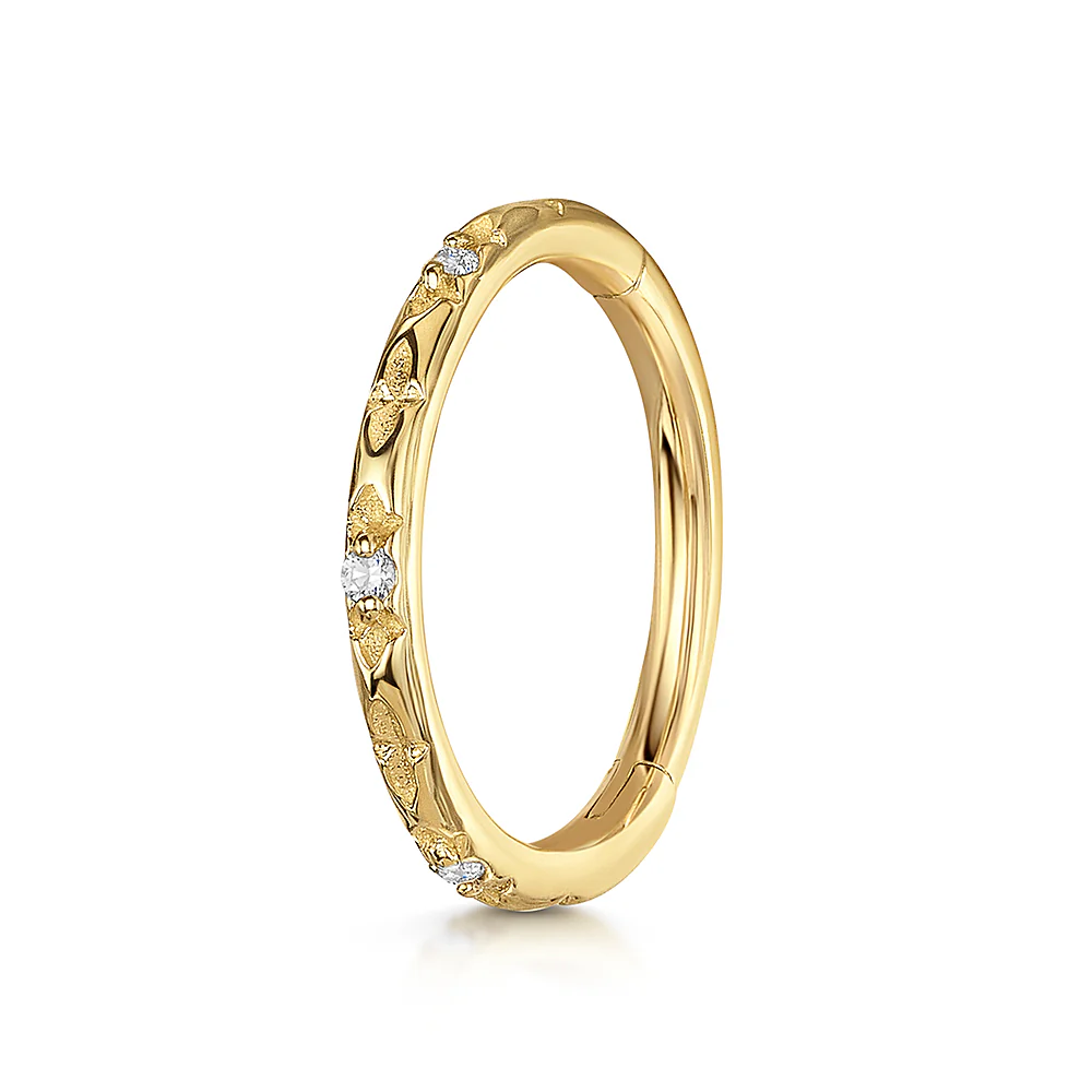 9k solid yellow gold stardust clicker hoop - Image 3