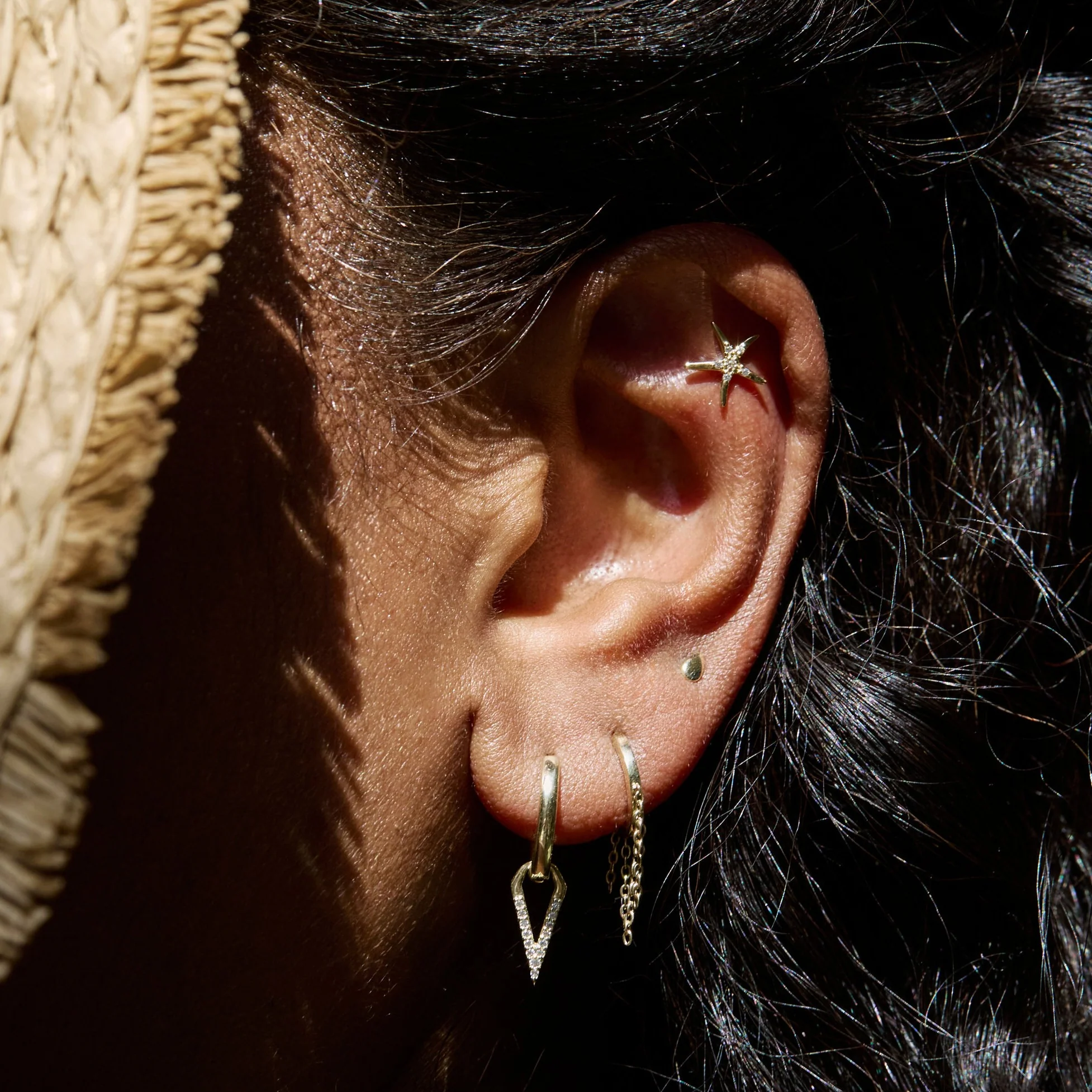 9k solid yellow gold Starfish flat back labret stud earring - Image 10