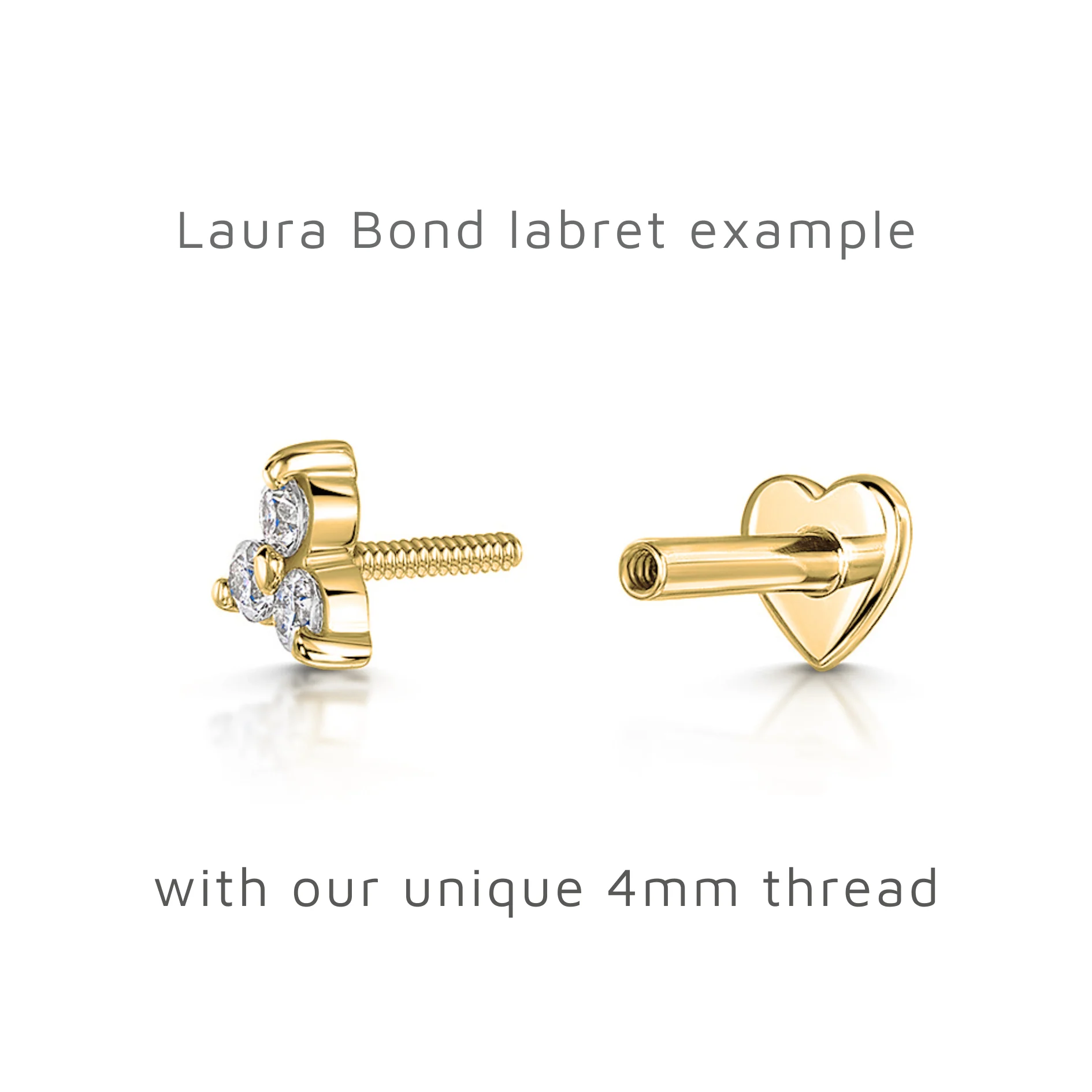 9k solid yellow gold 2mm tiny crystal gem flat back labret stud earring 6mm - Image 3