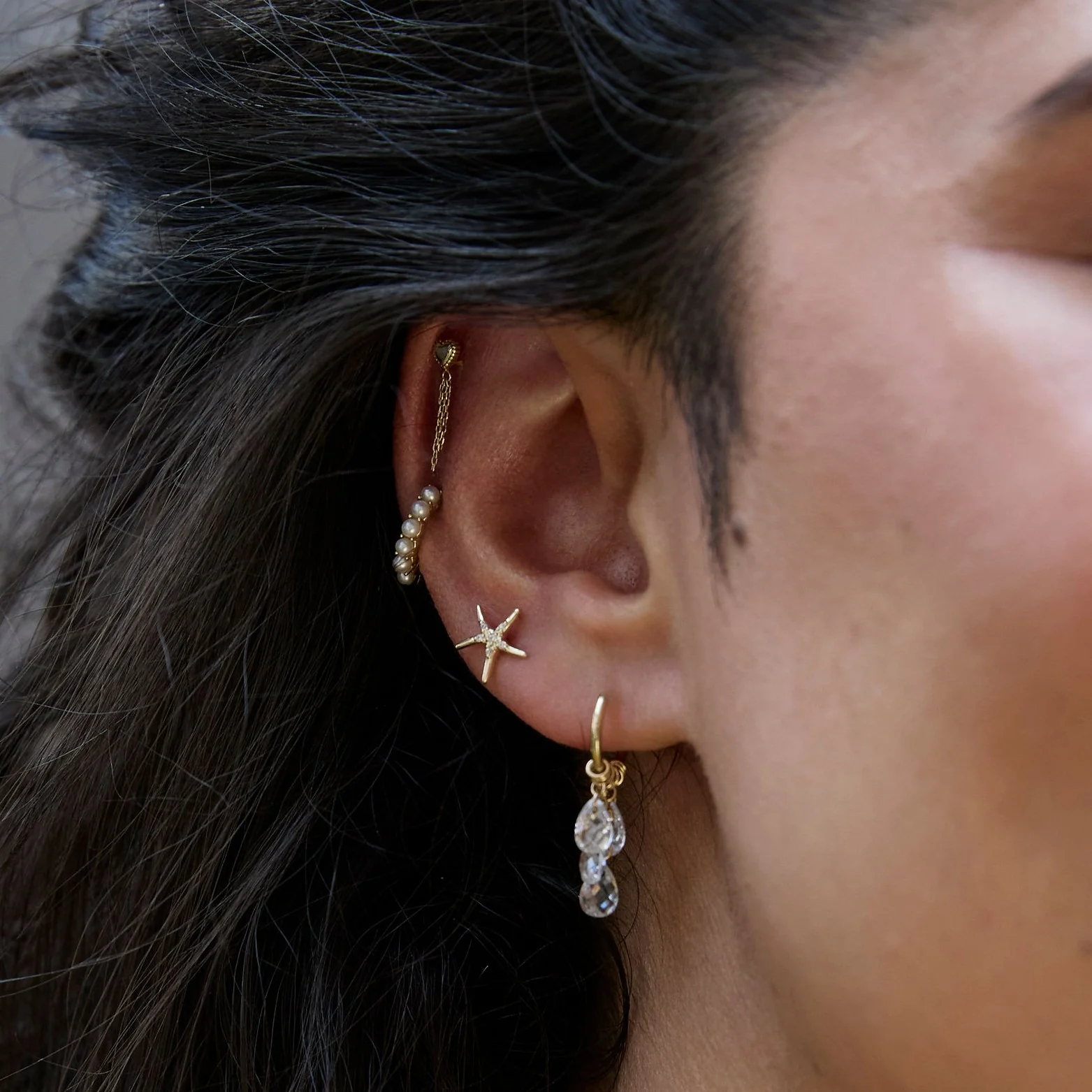 9k solid yellow gold Starfish flat back labret stud earring - Image 7