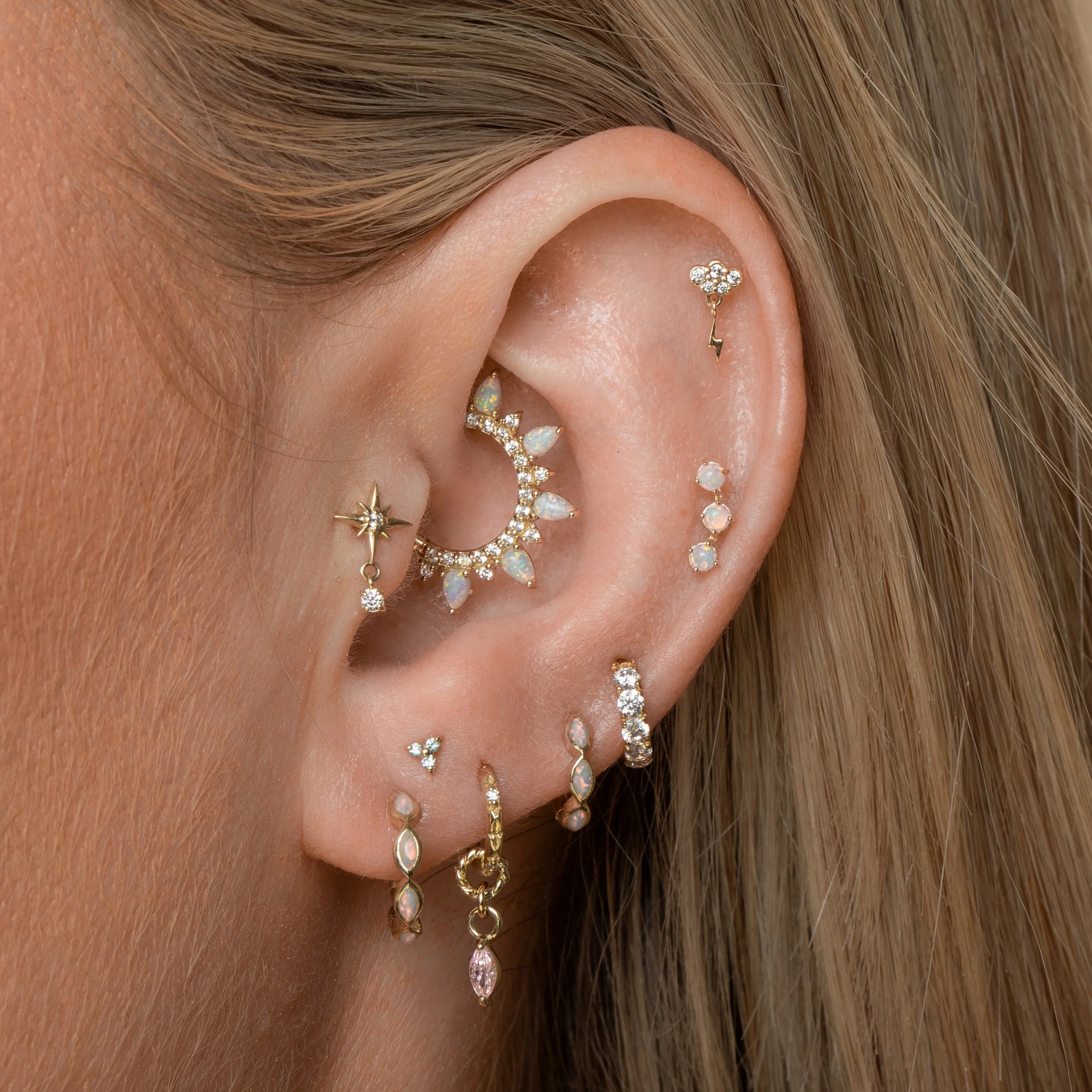 9k solid yellow gold North Star drop gem flat back labret stud earring - Image 4