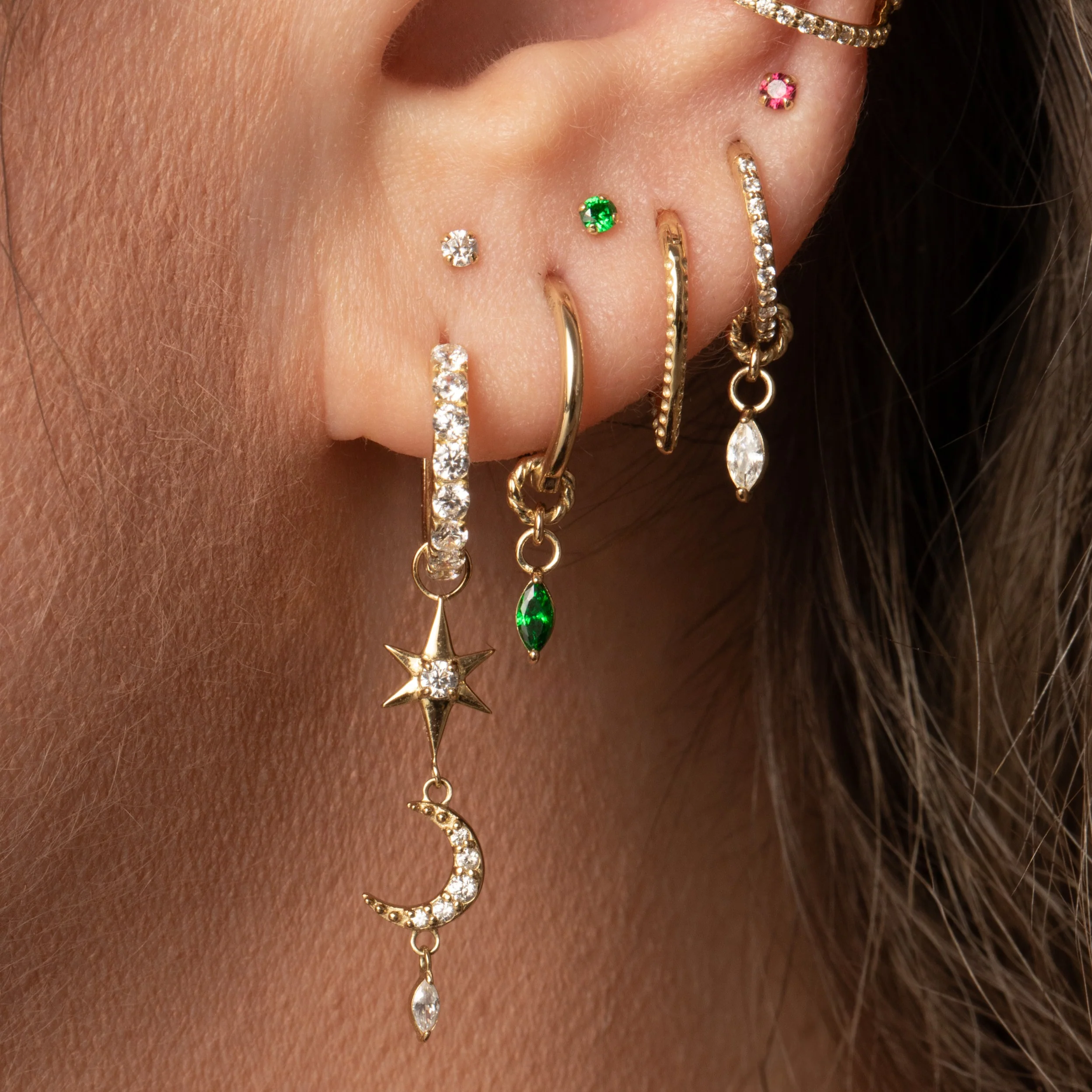 9k solid yellow gold 2mm tiny crystal gem flat back labret stud earring 6mm - Image 8