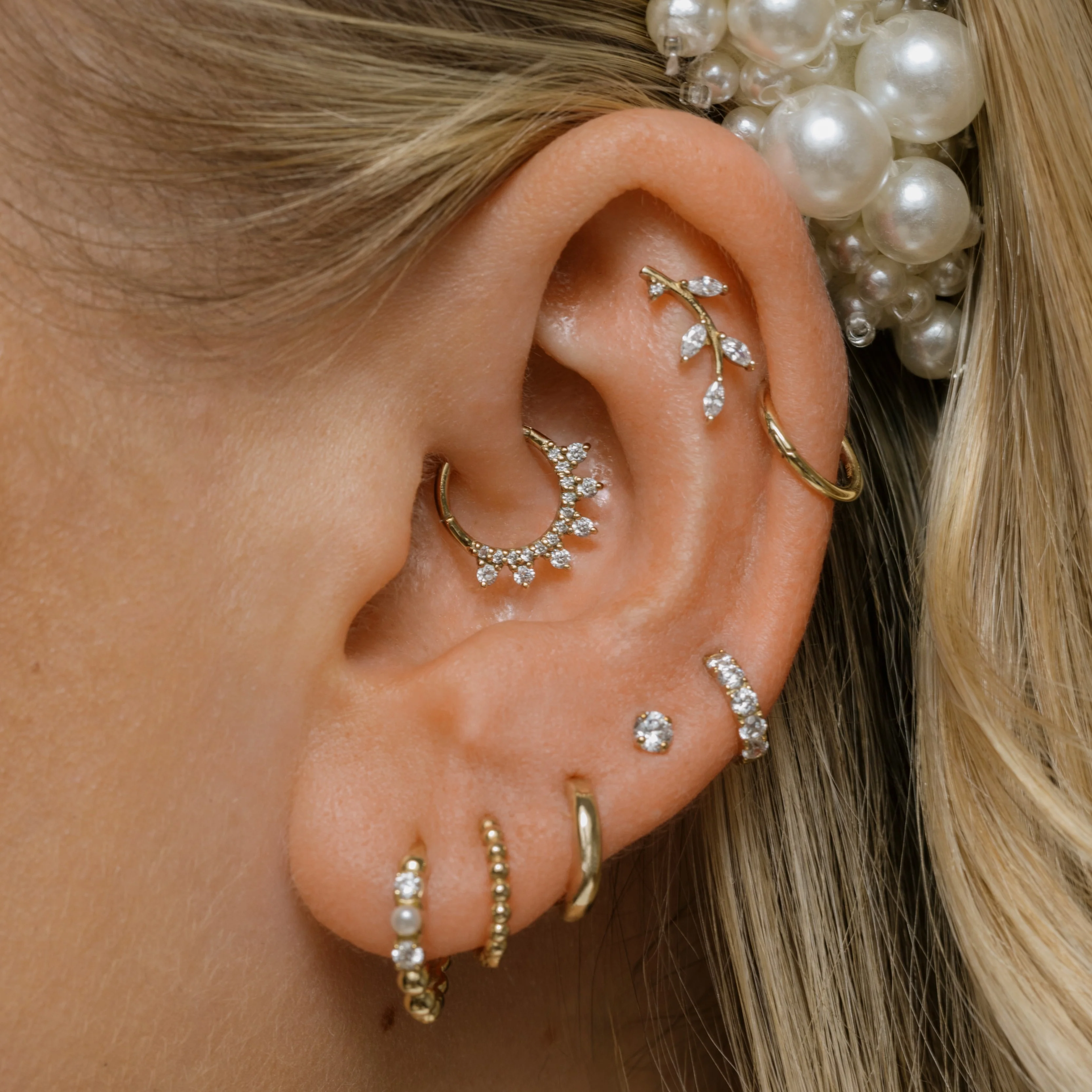 9k solid yellow gold 6mm simple crystal mini huggie earring - Image 6