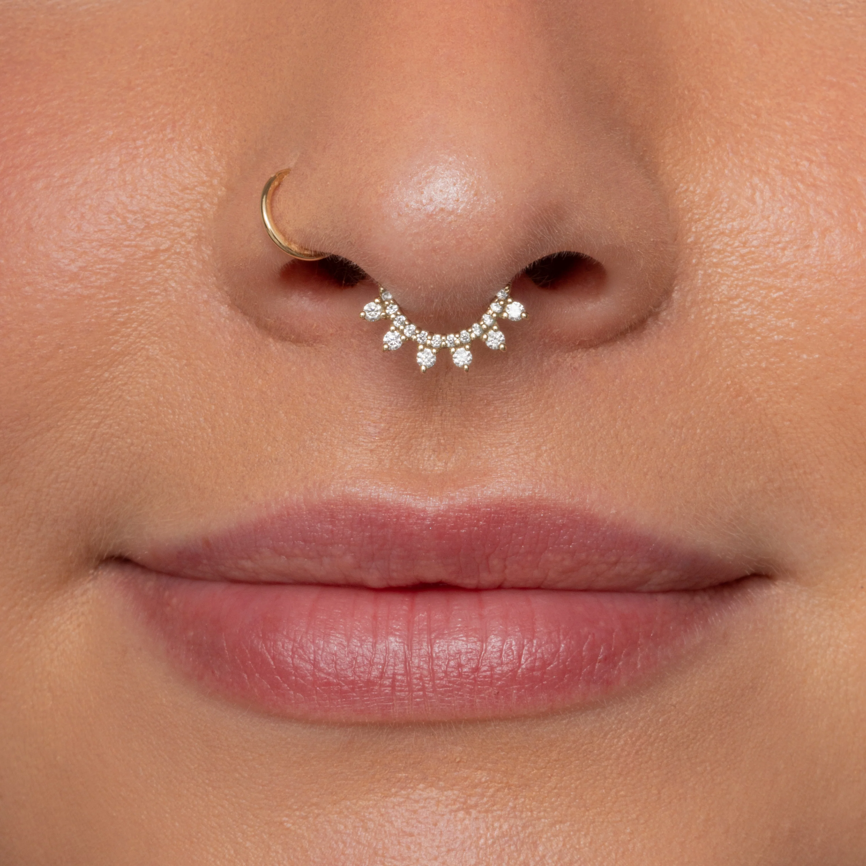 9k solid yellow gold 8mm 16g white crystal pavé hoop for daith or septum - Image 7