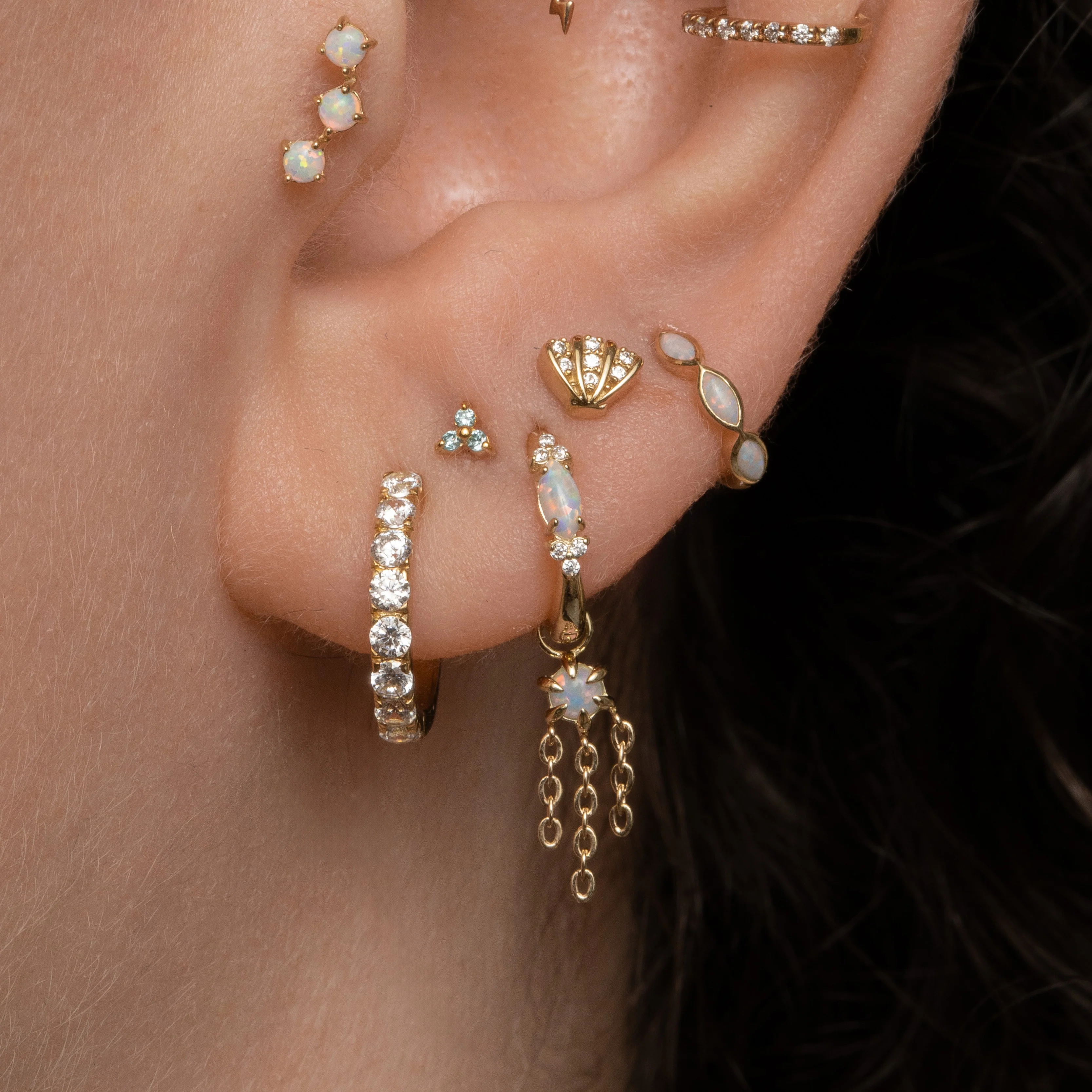 9k solid yellow gold white opal marquise clicker hoop - Image 7