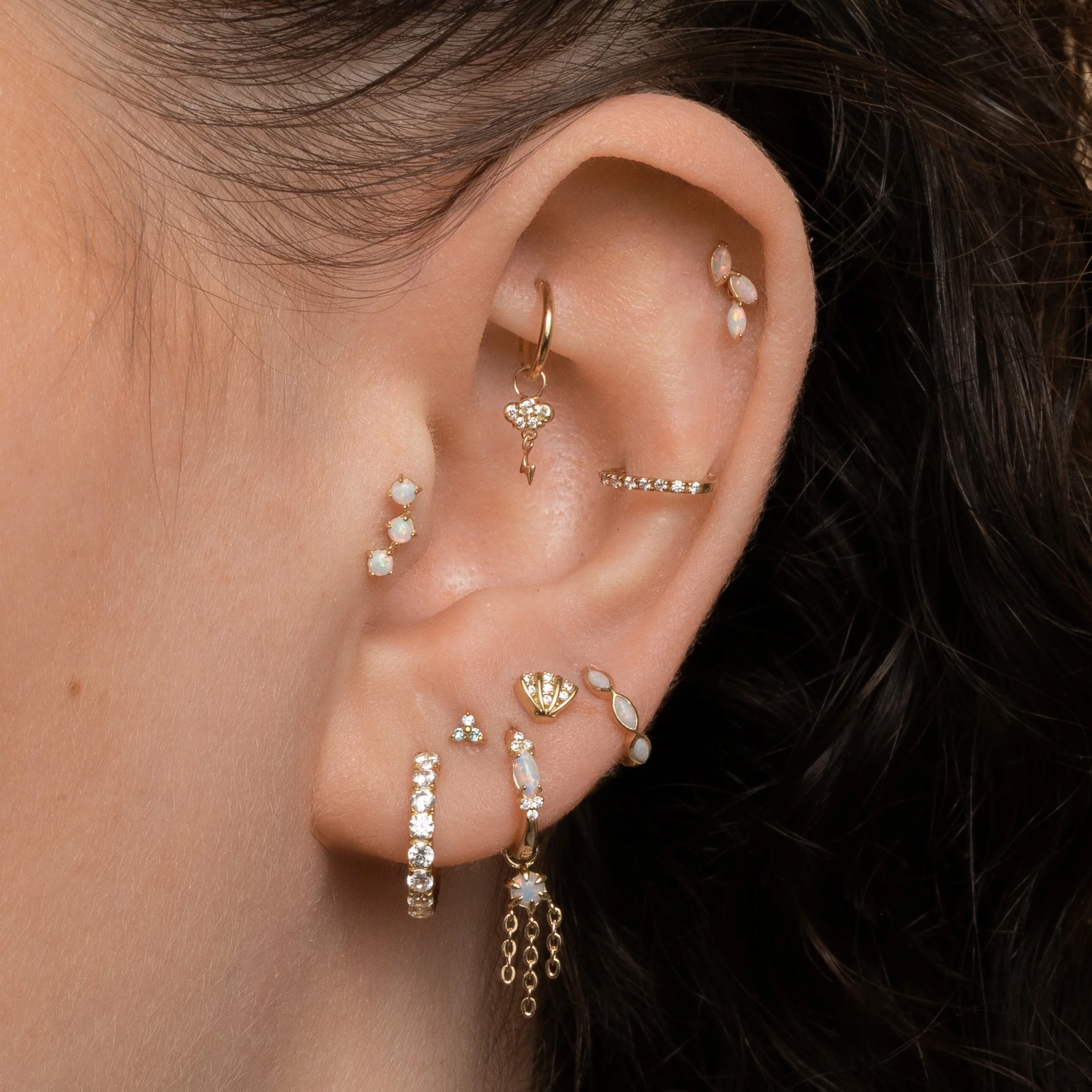 9k solid yellow gold white opal marquise clicker hoop - Image 8