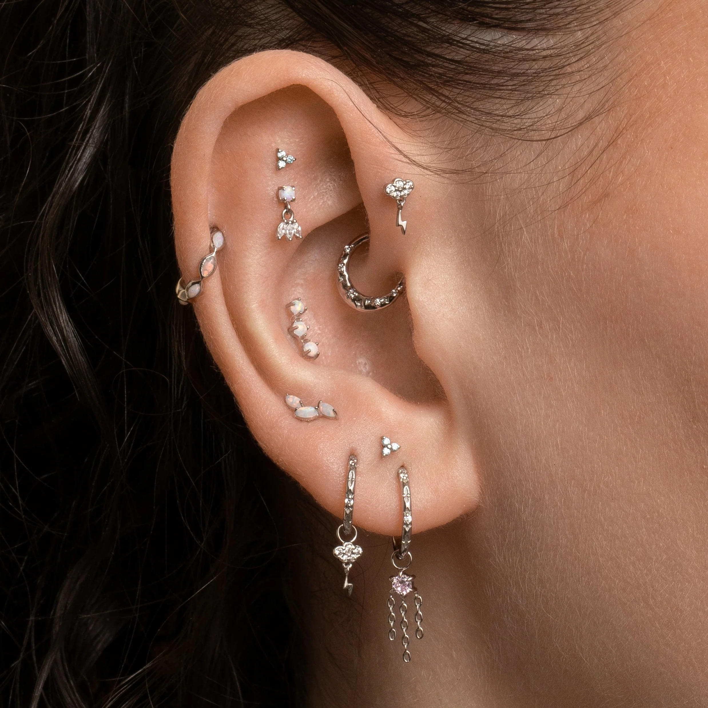 9k solid white gold white opal marquise clicker hoop - Image 10