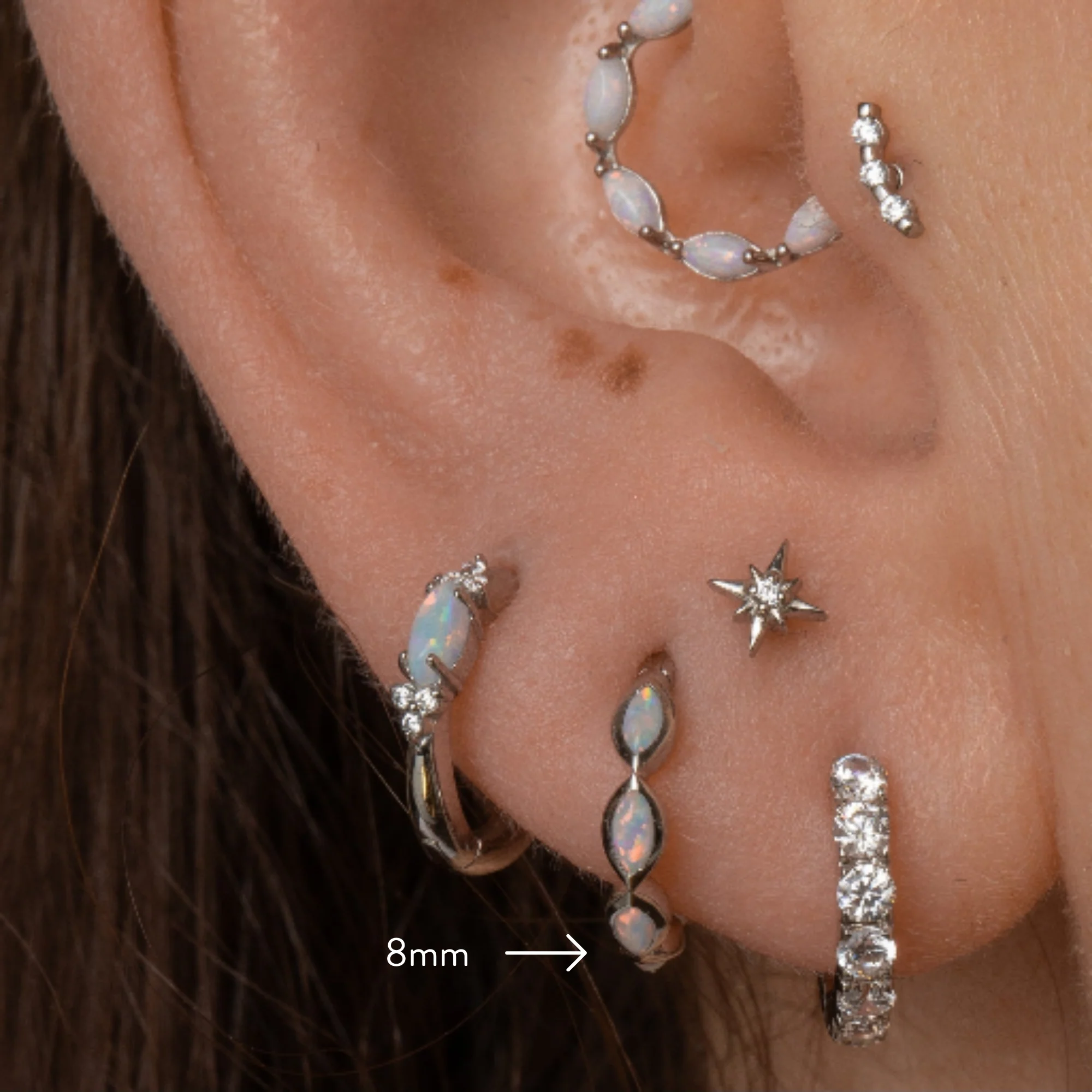 9k solid white gold white opal marquise clicker hoop - Image 5