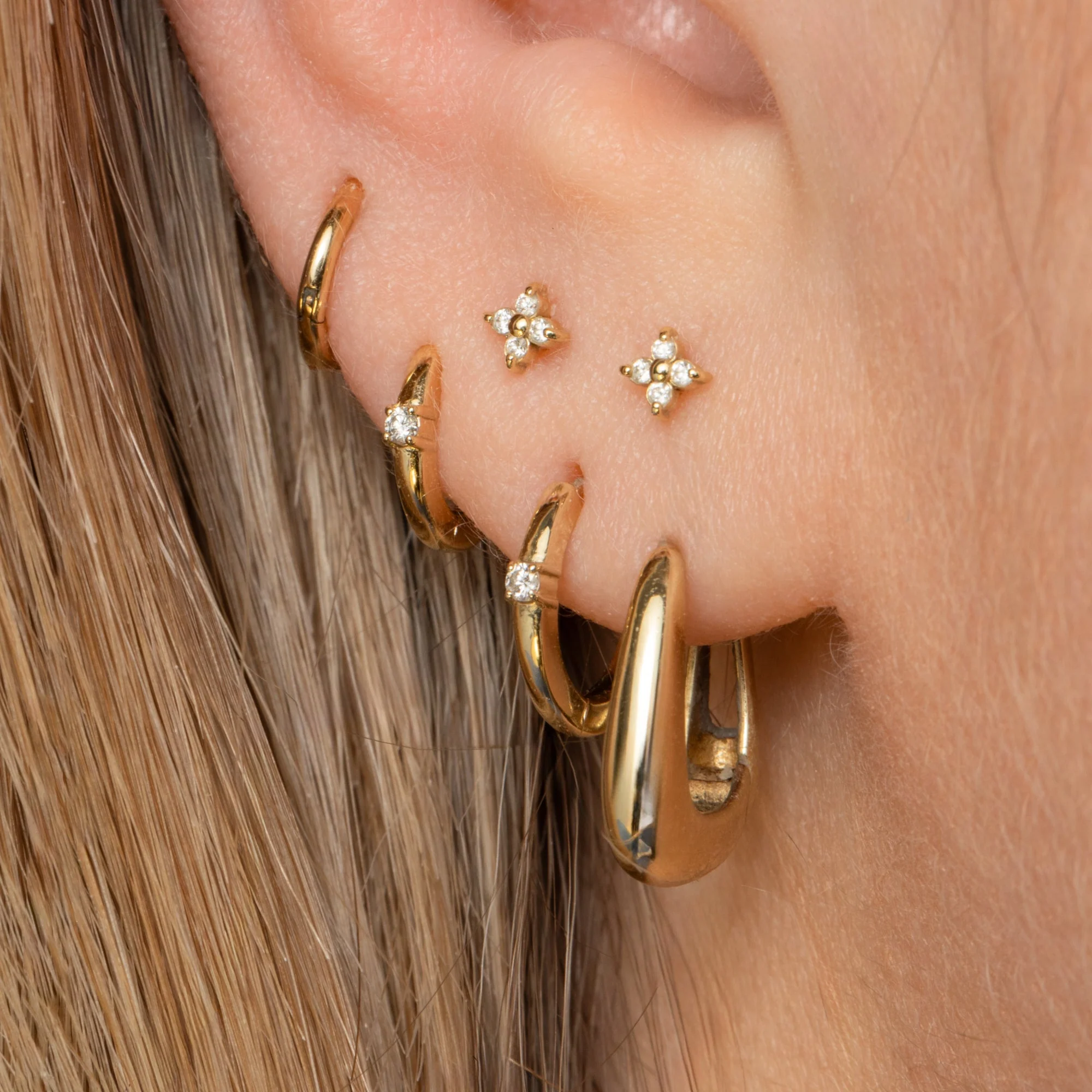 Diamonds by Laura Bond - 14k solid yellow gold diamond huggie hoop 8mm - Image 5